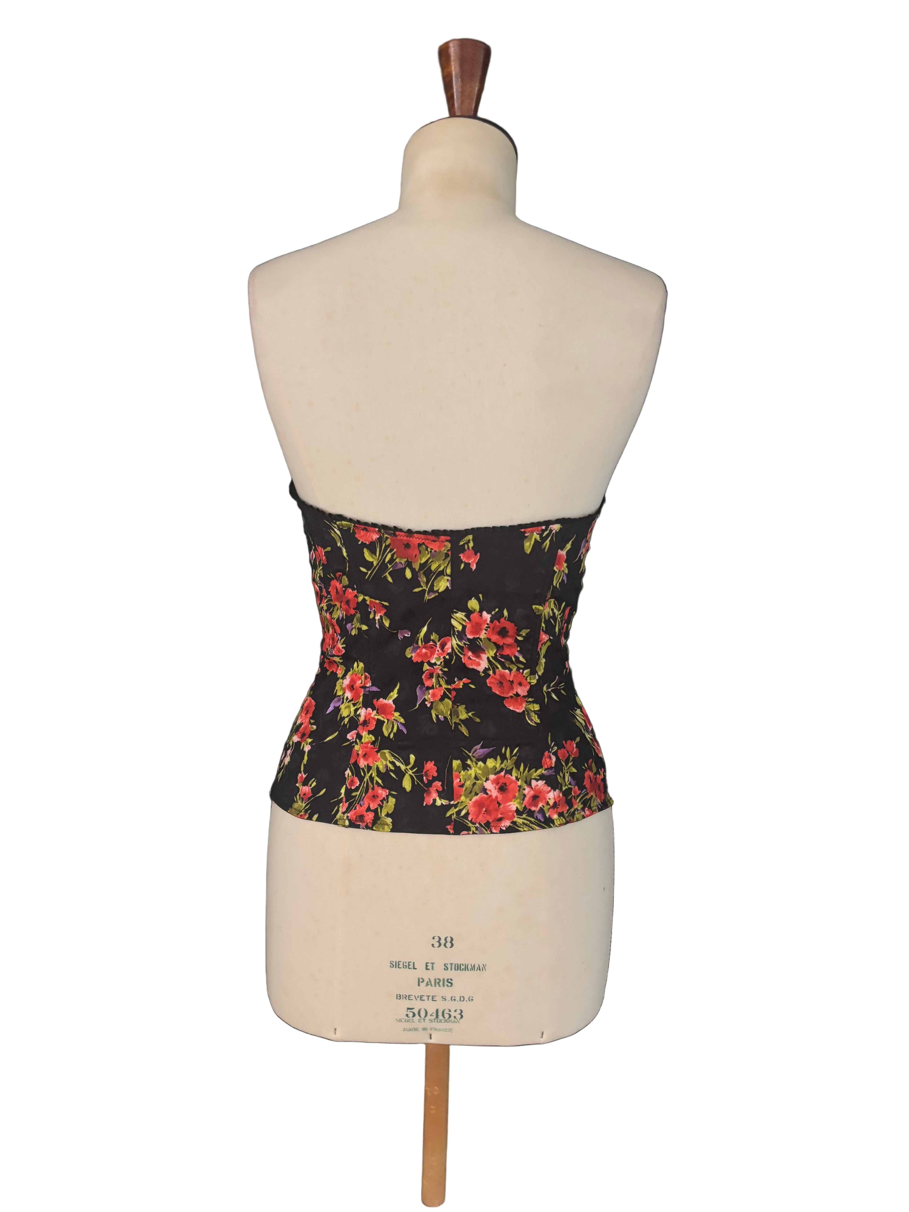 Dolce & Gabbana Vintage 90s Black Floral Strapless Corset- Size IT 3/ EU M