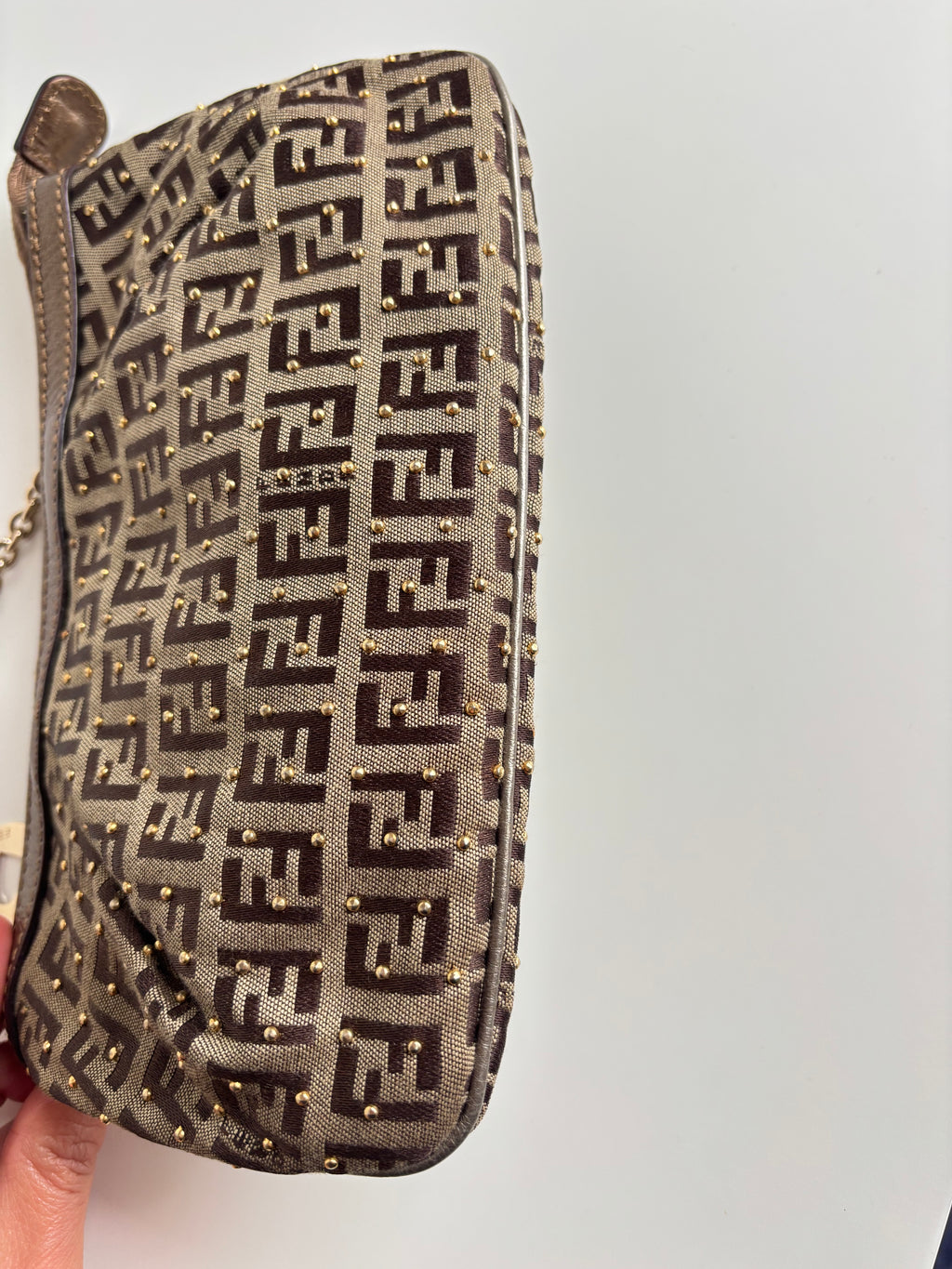 Fendi Bronze Brown Studded Chain Handbag- Golden Details