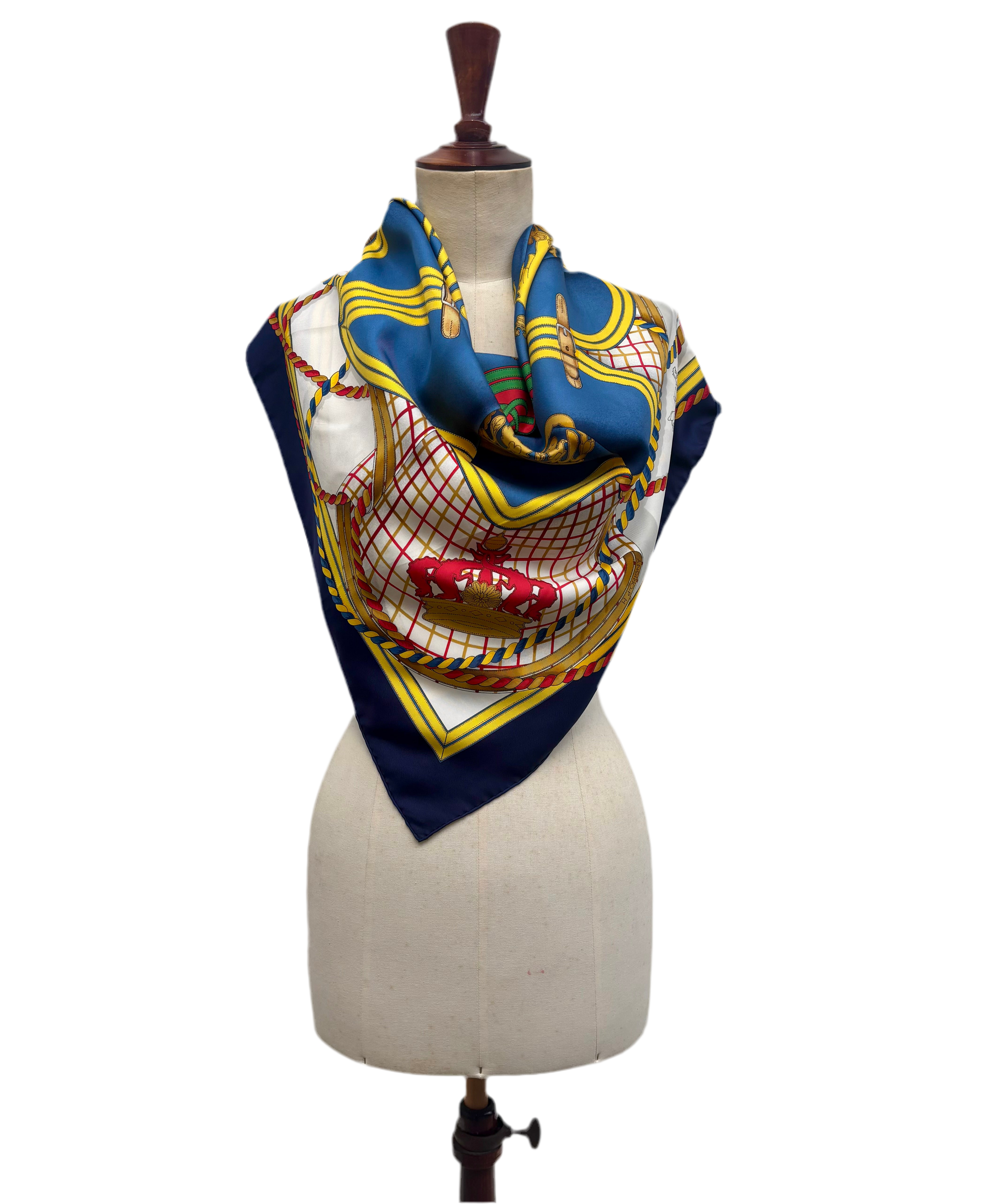 Hermès Vintage Silk Carré 90 Scarf Blue Multicolor Print