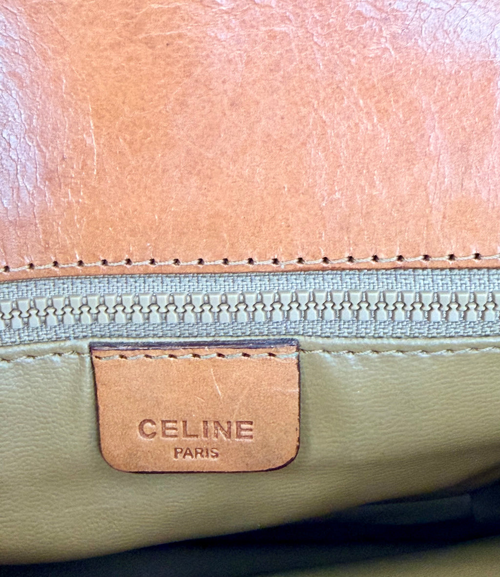 Celine Macadam Vintage Brown Canvas Leather Crossbody Bag