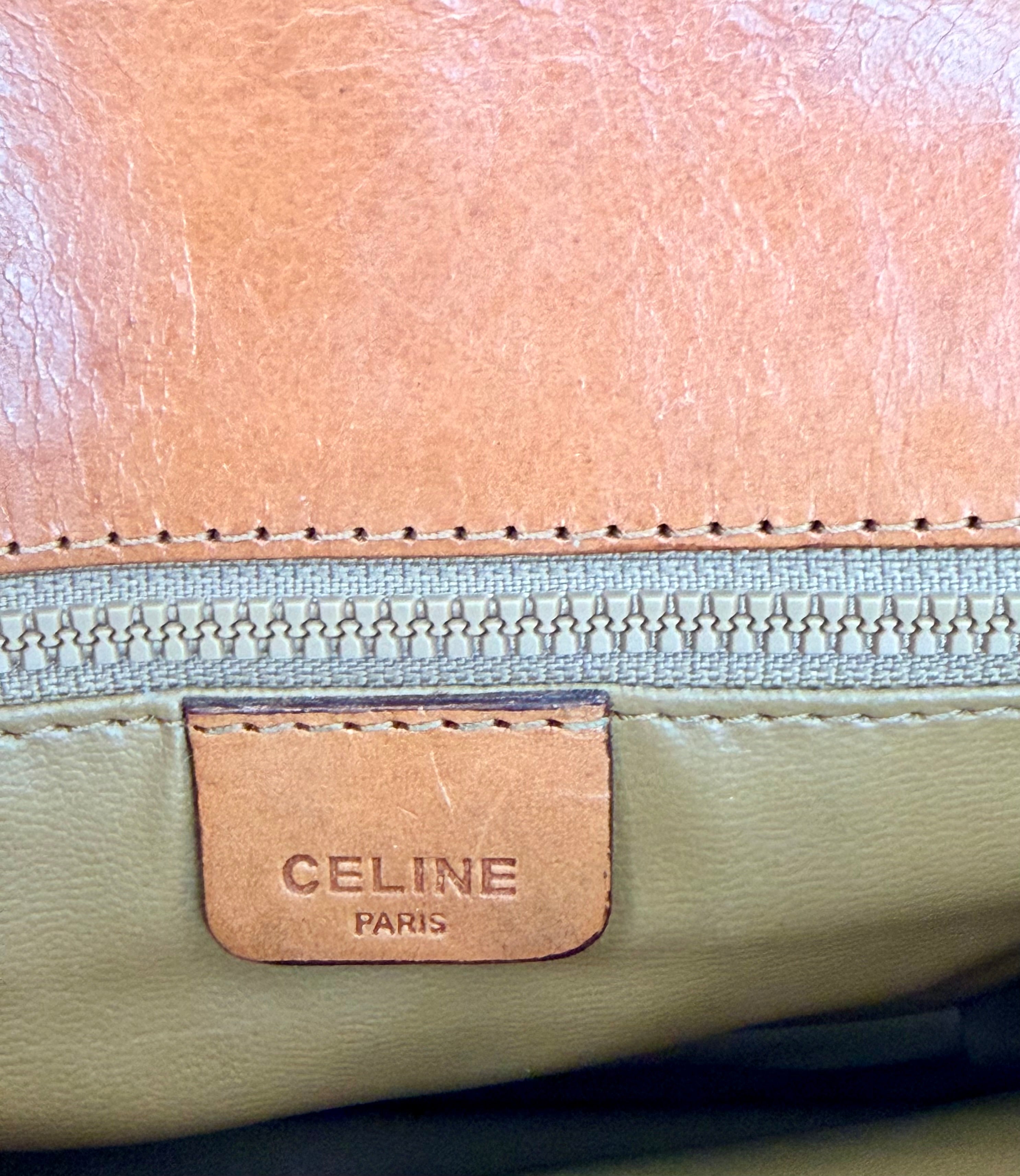 Celine Macadam Vintage Brown Canvas Leather Crossbody Bag