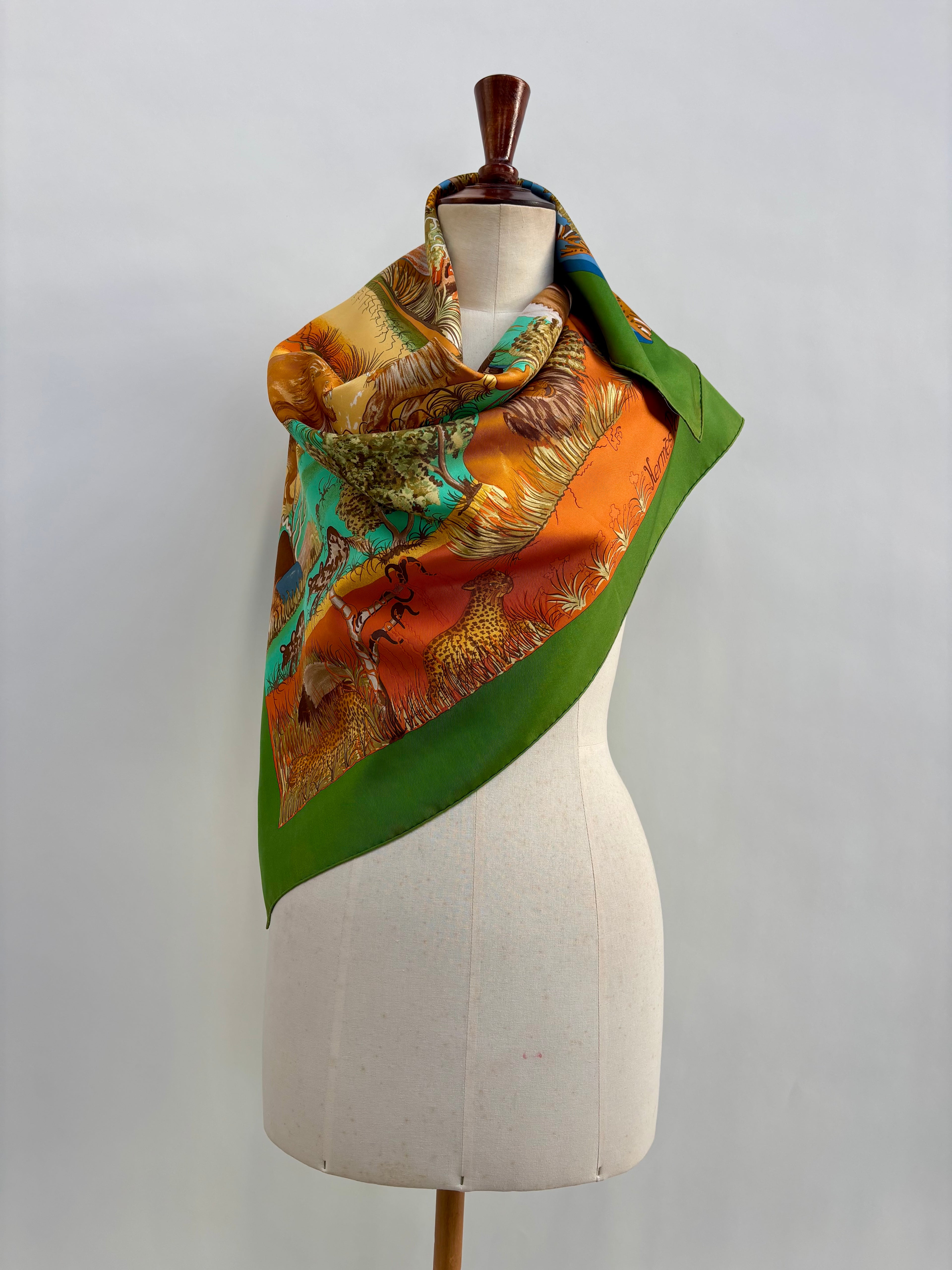 Hermès Vintage Silk Scarf 90×90 Wildlife Lion Design, Made in France