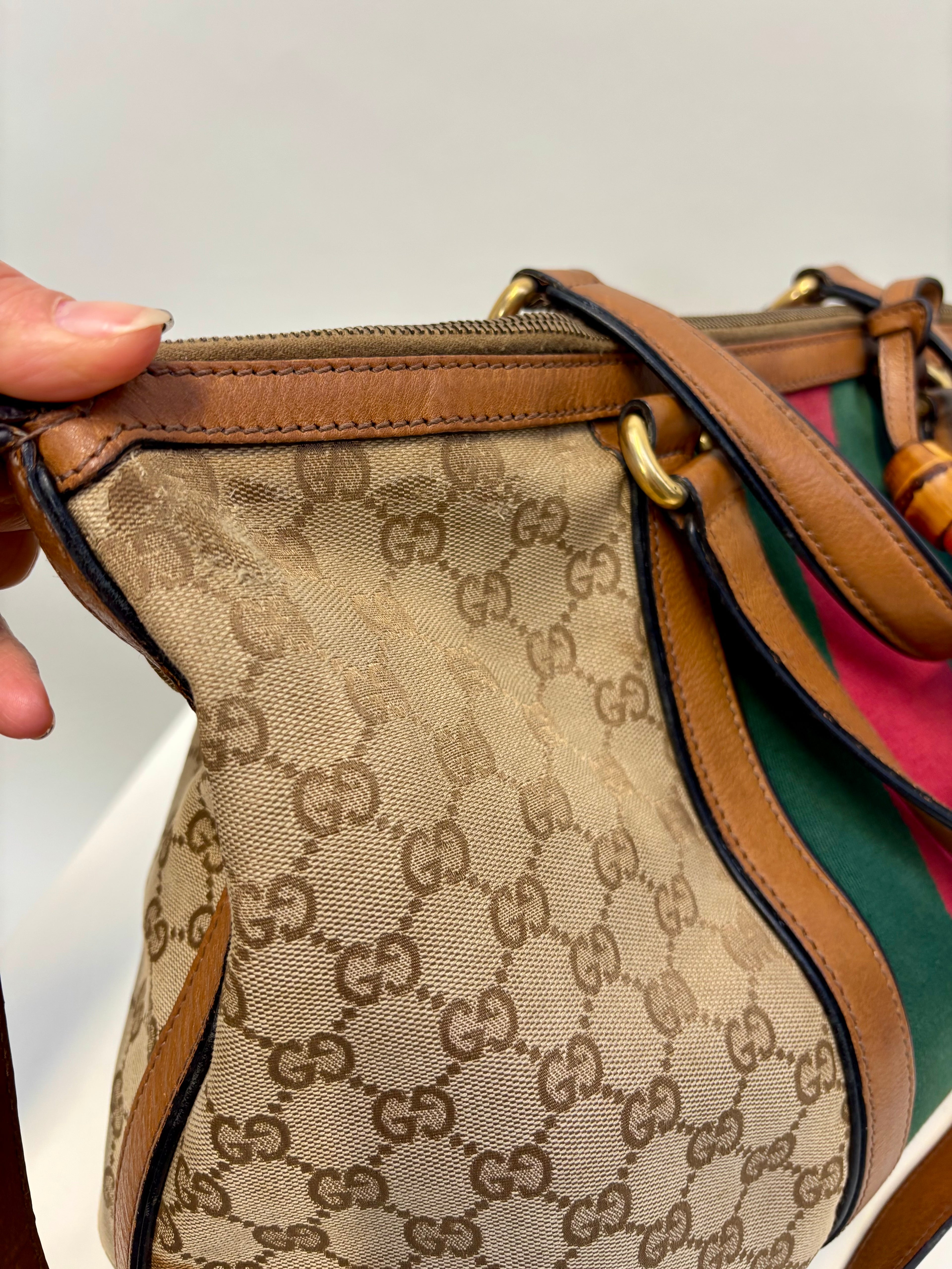 Gucci Sherry Line Handbag Brown Canvas