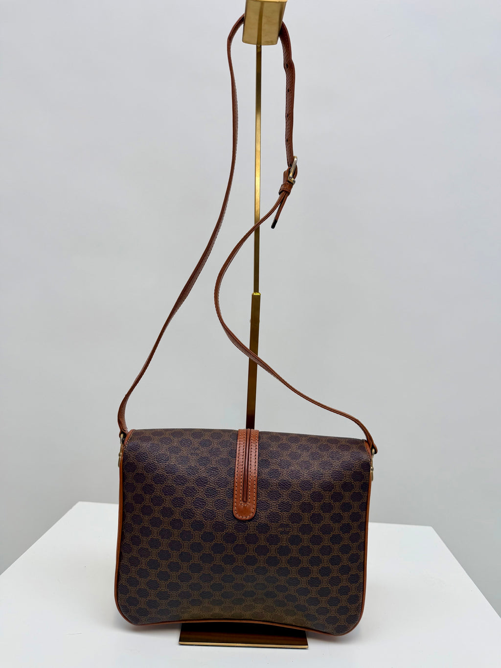 Celine Macadam Vintage Brown Canvas Leather Crossbody Bag