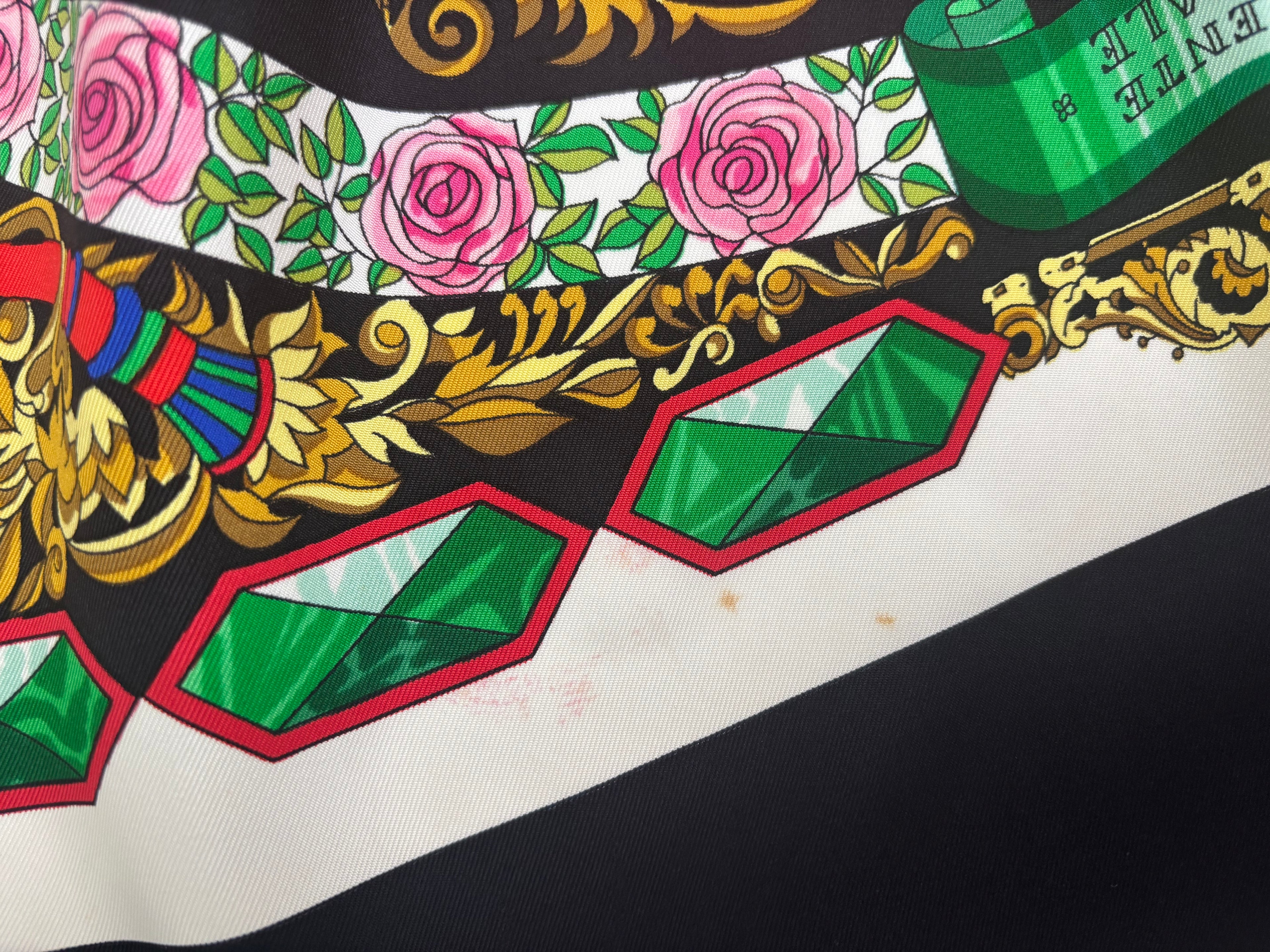 Hermès Vintage Silk Carré 90 Scarf Black Multicolor Print