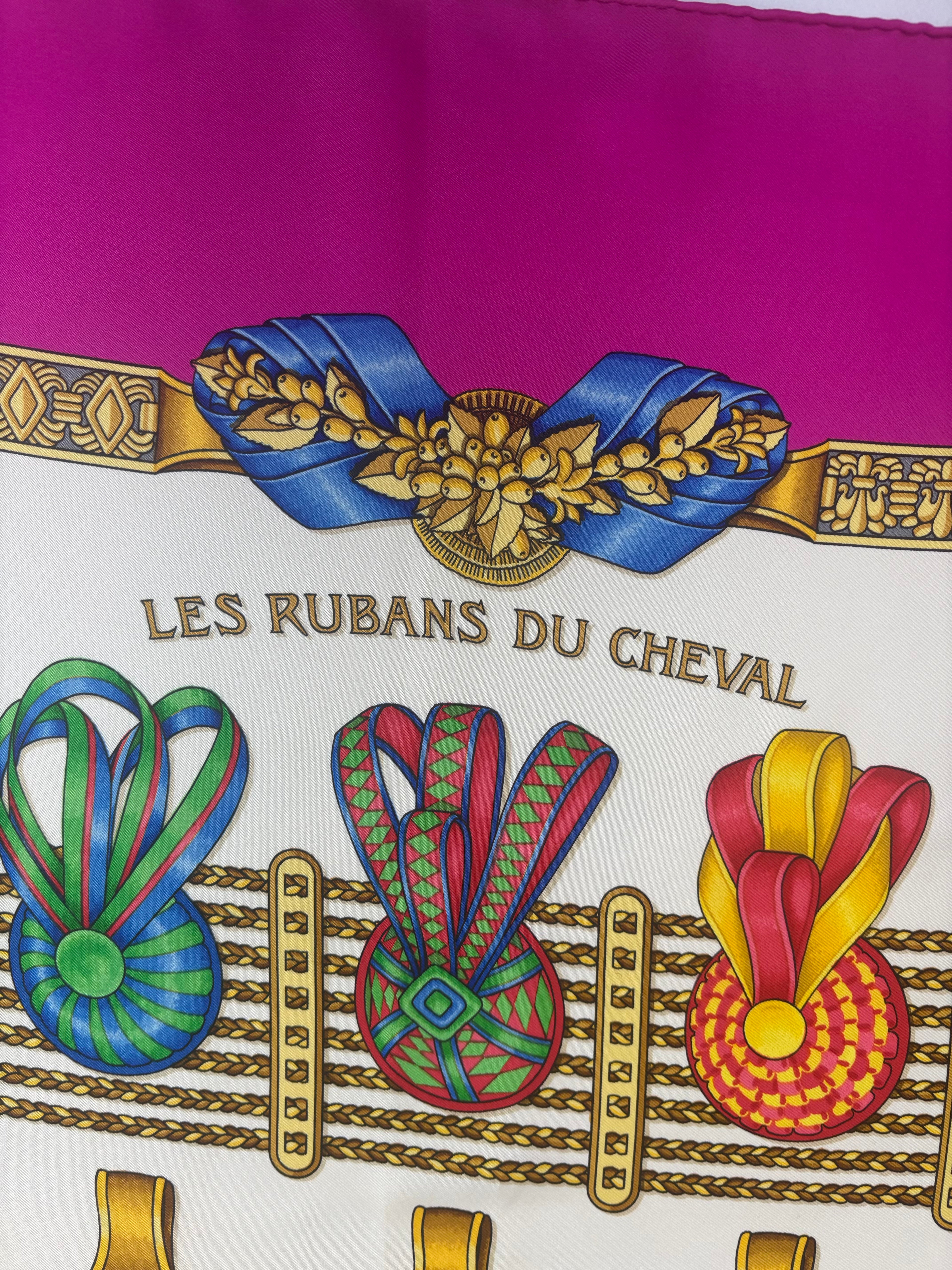 Hermès Vintage Silk Carré 90 Scarf Fuchsia Pink Multicolor Print