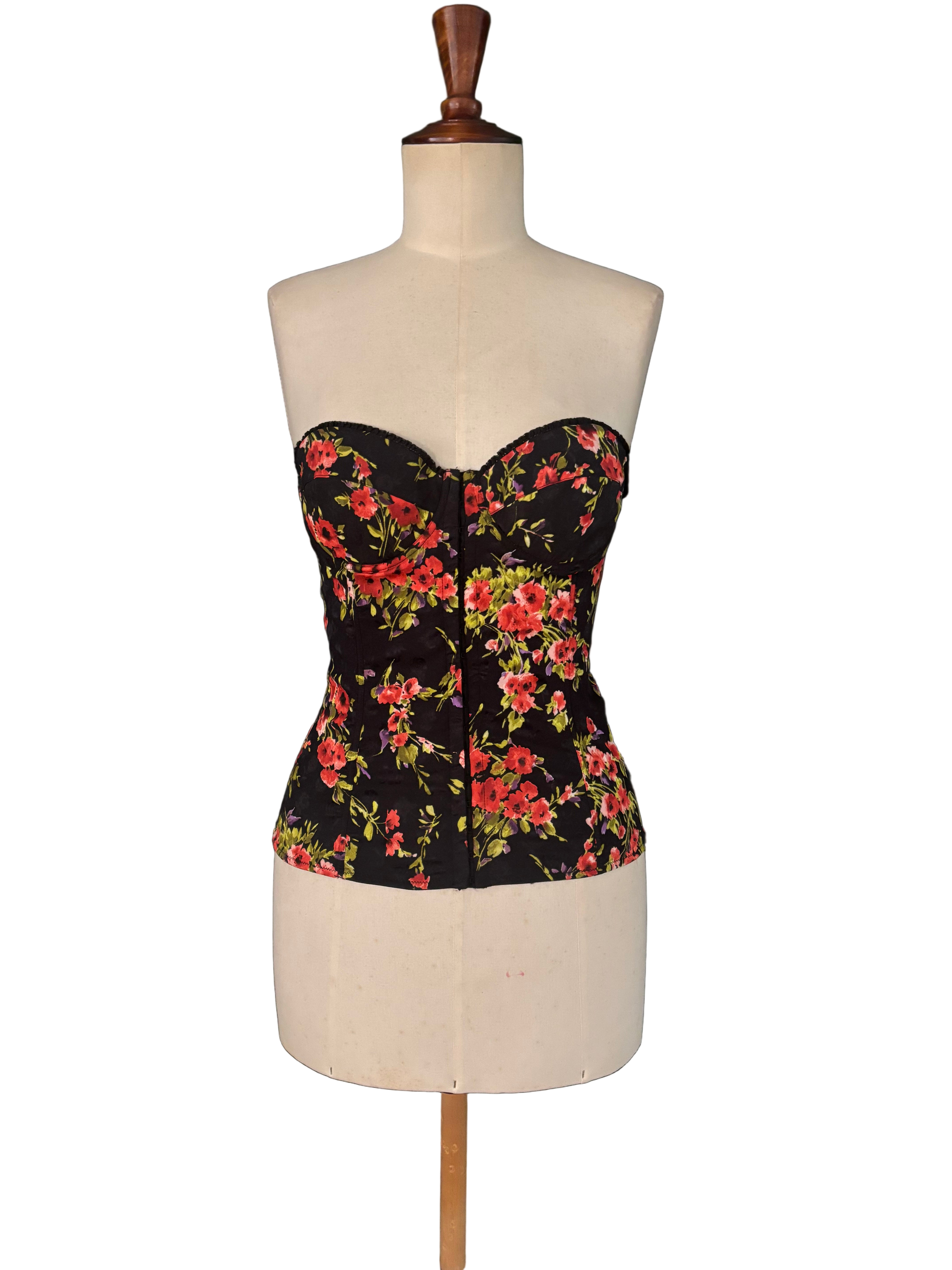 Dolce & Gabbana Vintage 90s Black Floral Strapless Corset- Size IT 3/ EU M