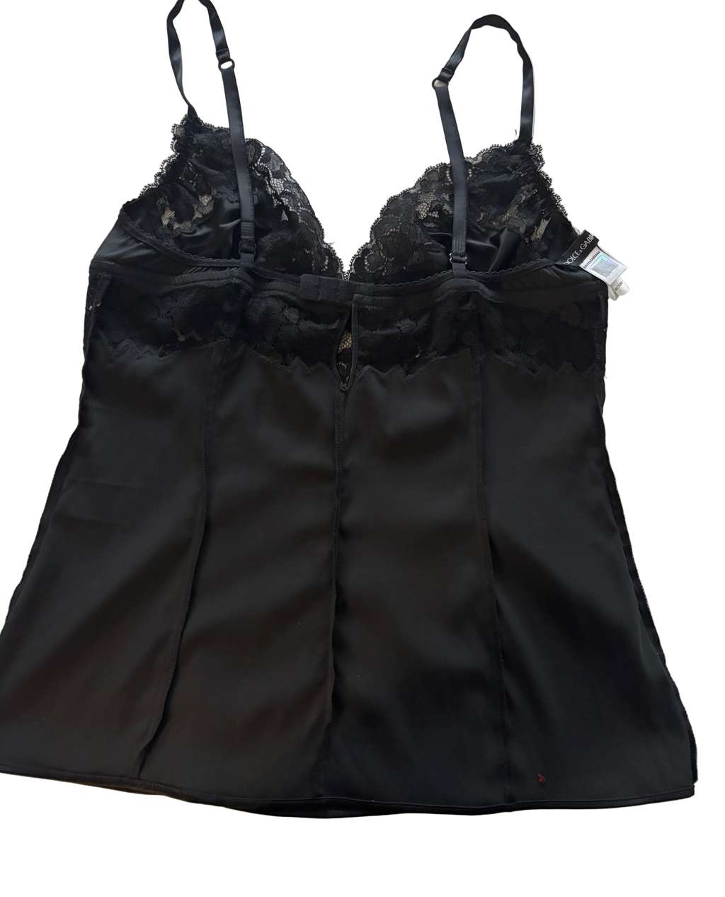 Dolce & Gabbana Black Silk Top with Lace Details – Size L (fits like M)