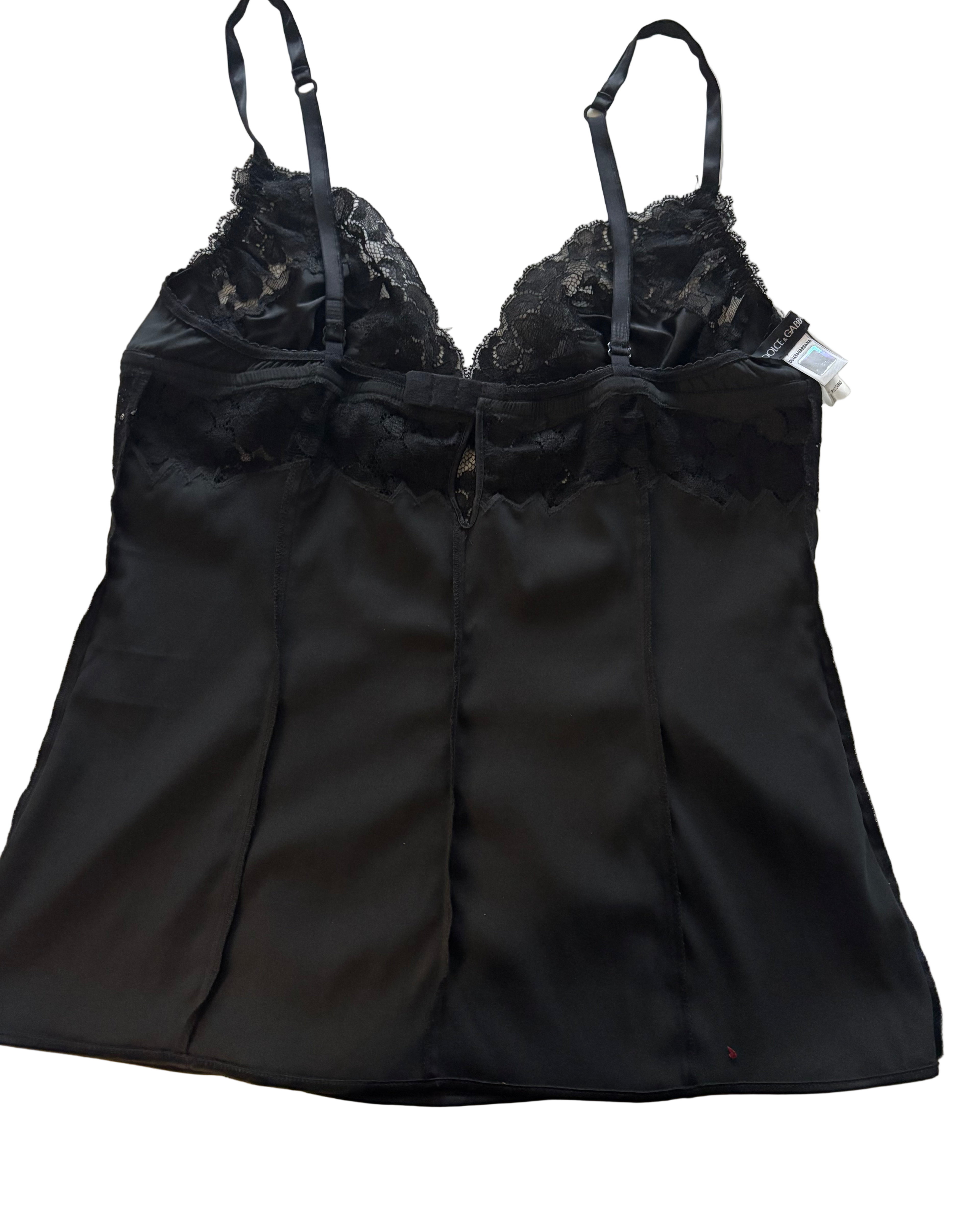 Dolce & Gabbana Black Silk Top with Lace Details – Size L (fits like M)