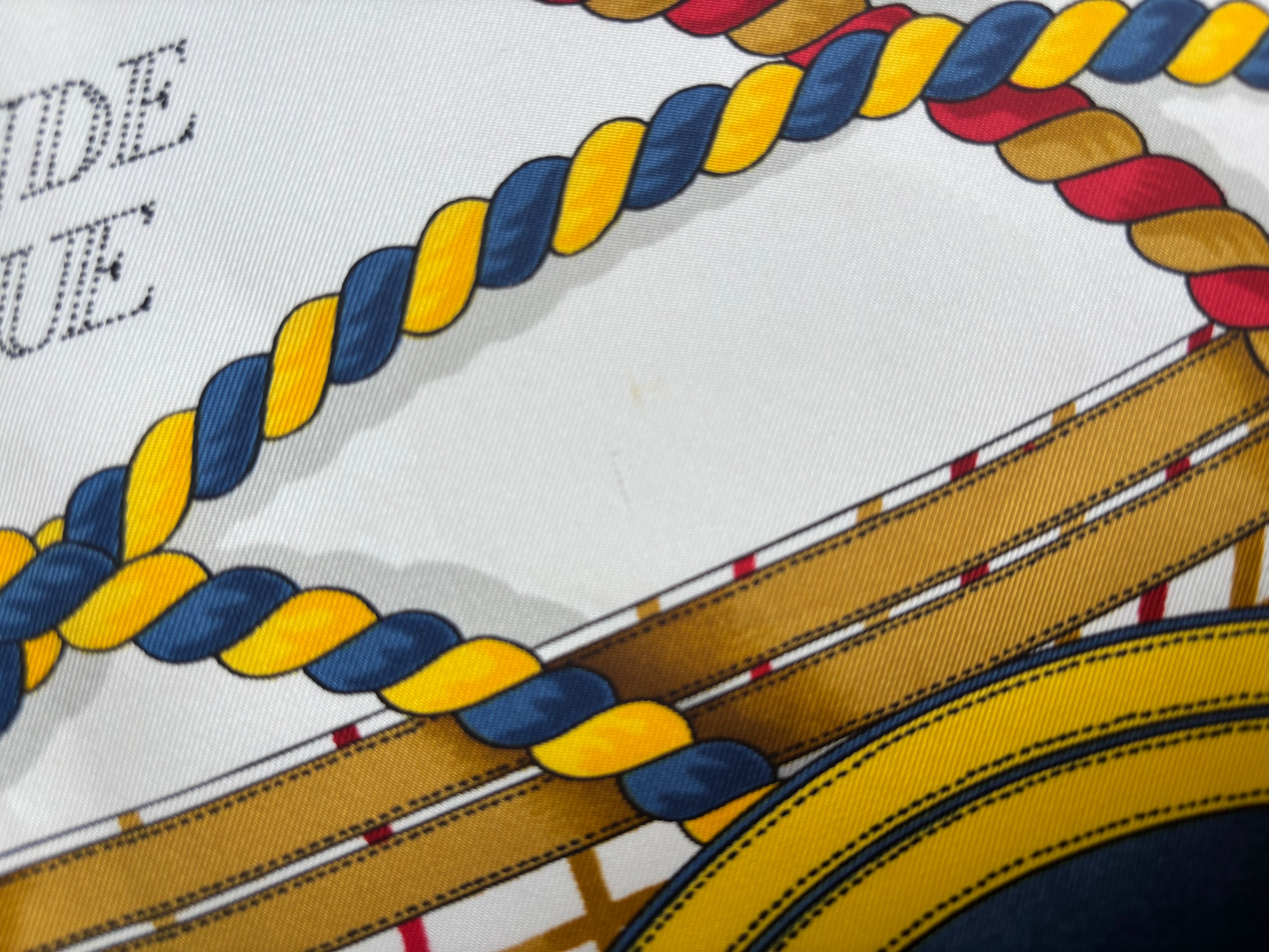 Hermès Carré 90 Silk Scarf Blue Gold Heraldic Equestrian Motif