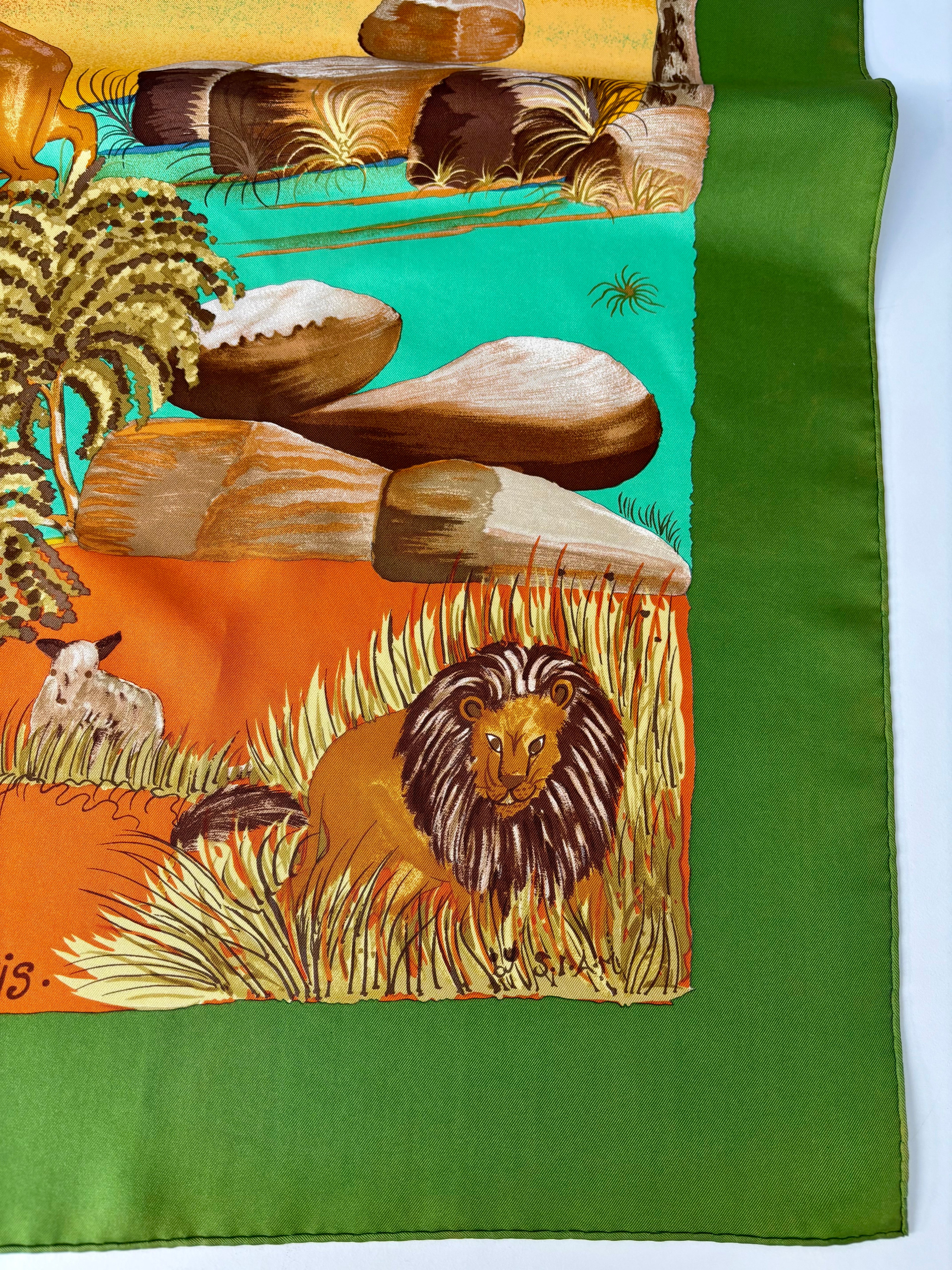 Hermès Vintage Silk Scarf 90×90 Wildlife Lion Design, Made in France