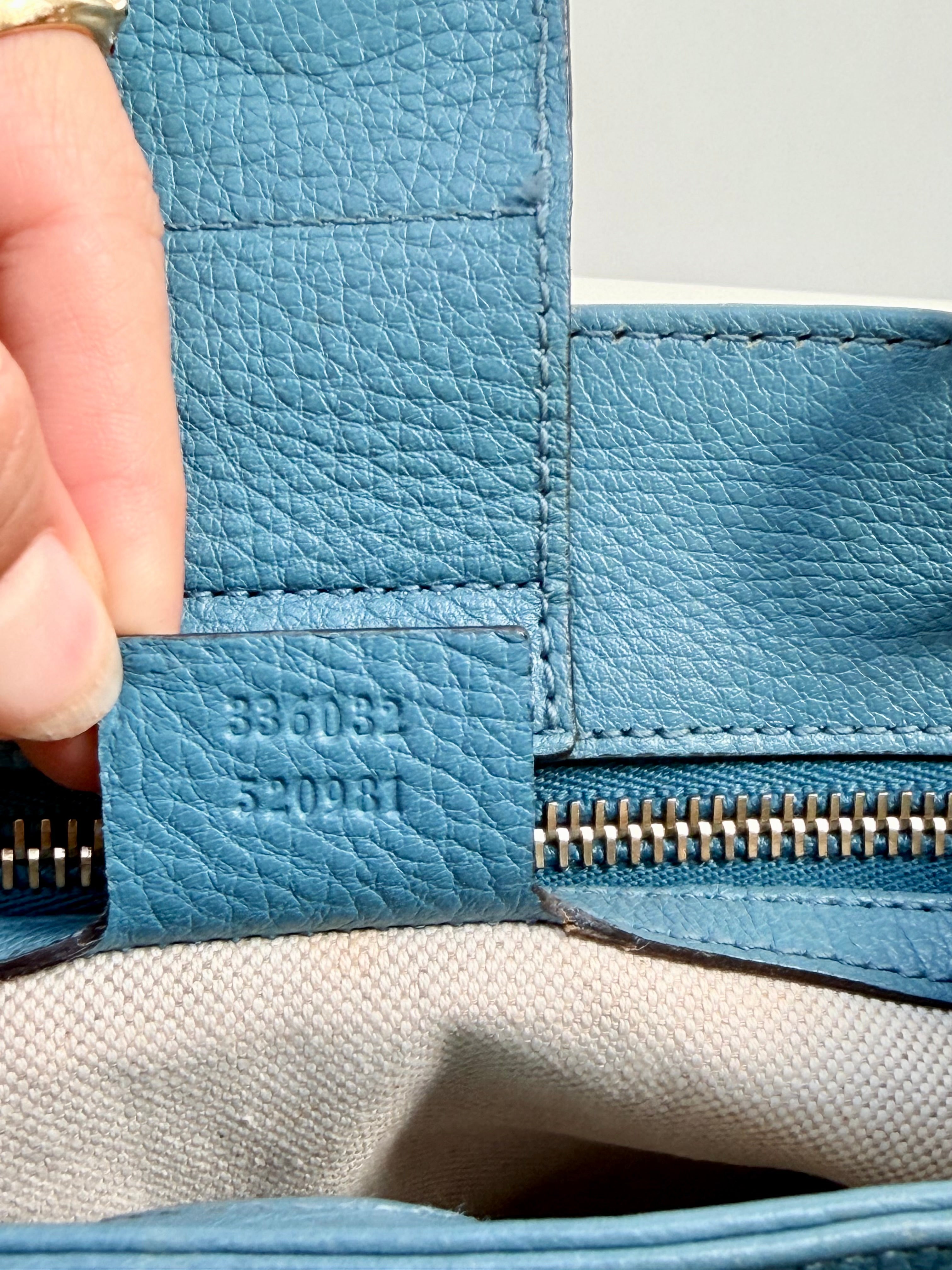 Gucci Bamboo Leather Top Handle Bag Blue Vintage Bamboo Crossbody