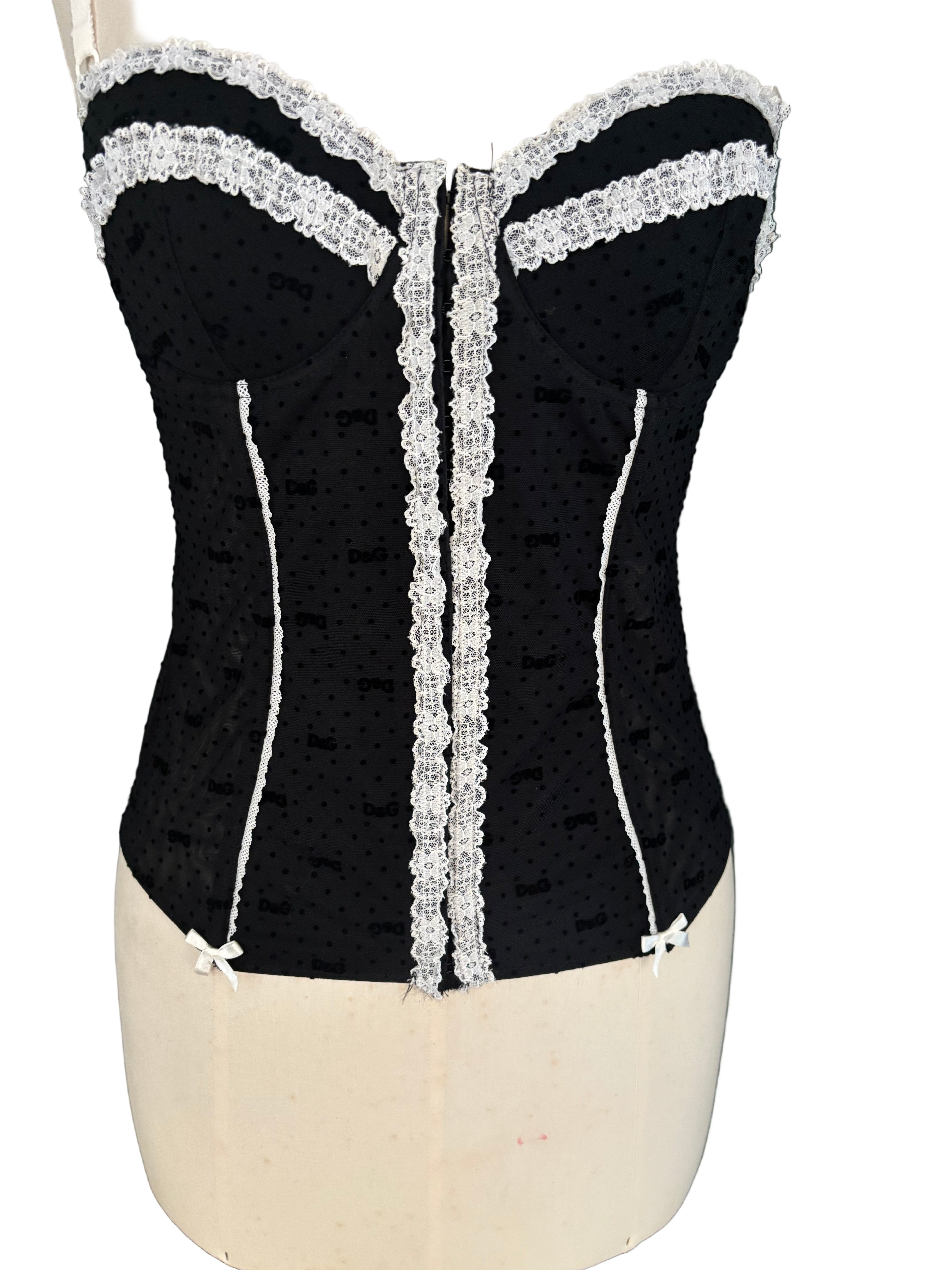 Dolce & Gabbana Black & White Stretch Corset Top – Size FR 42 / EU L
