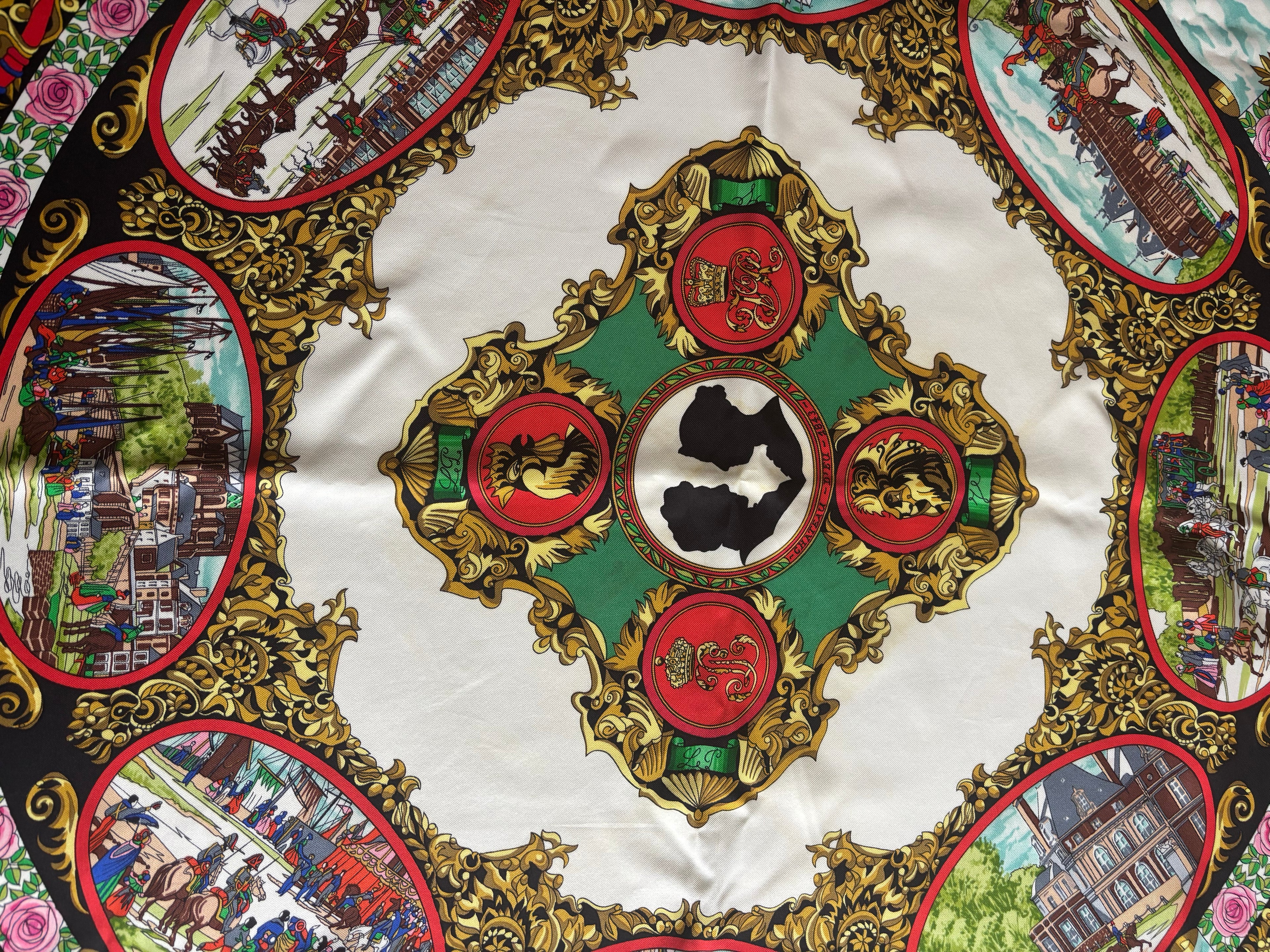 Hermès Vintage Silk Carré 90 Scarf Black Multicolor Print