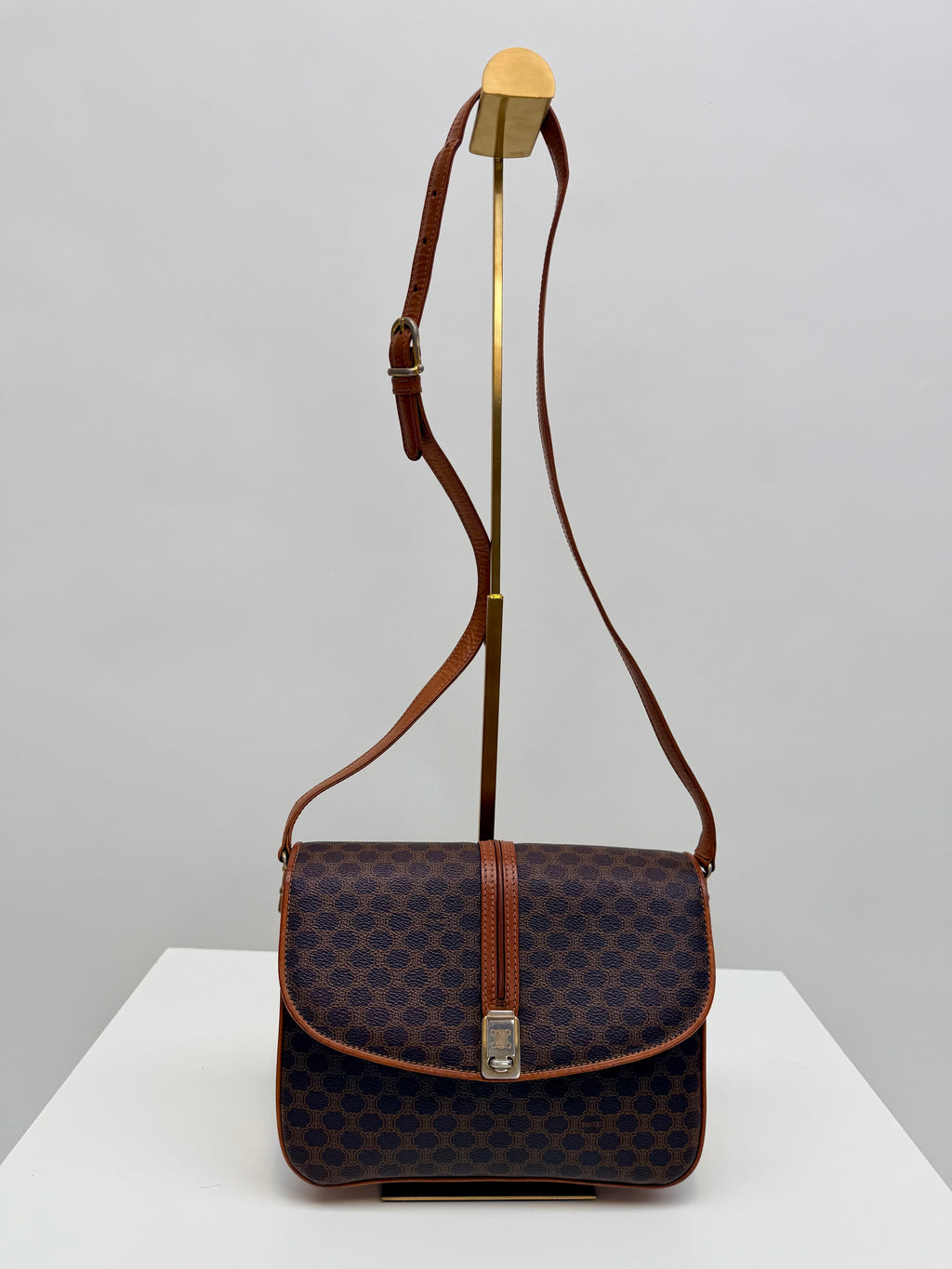 Celine Macadam Vintage Brown Canvas Leather Crossbody Bag