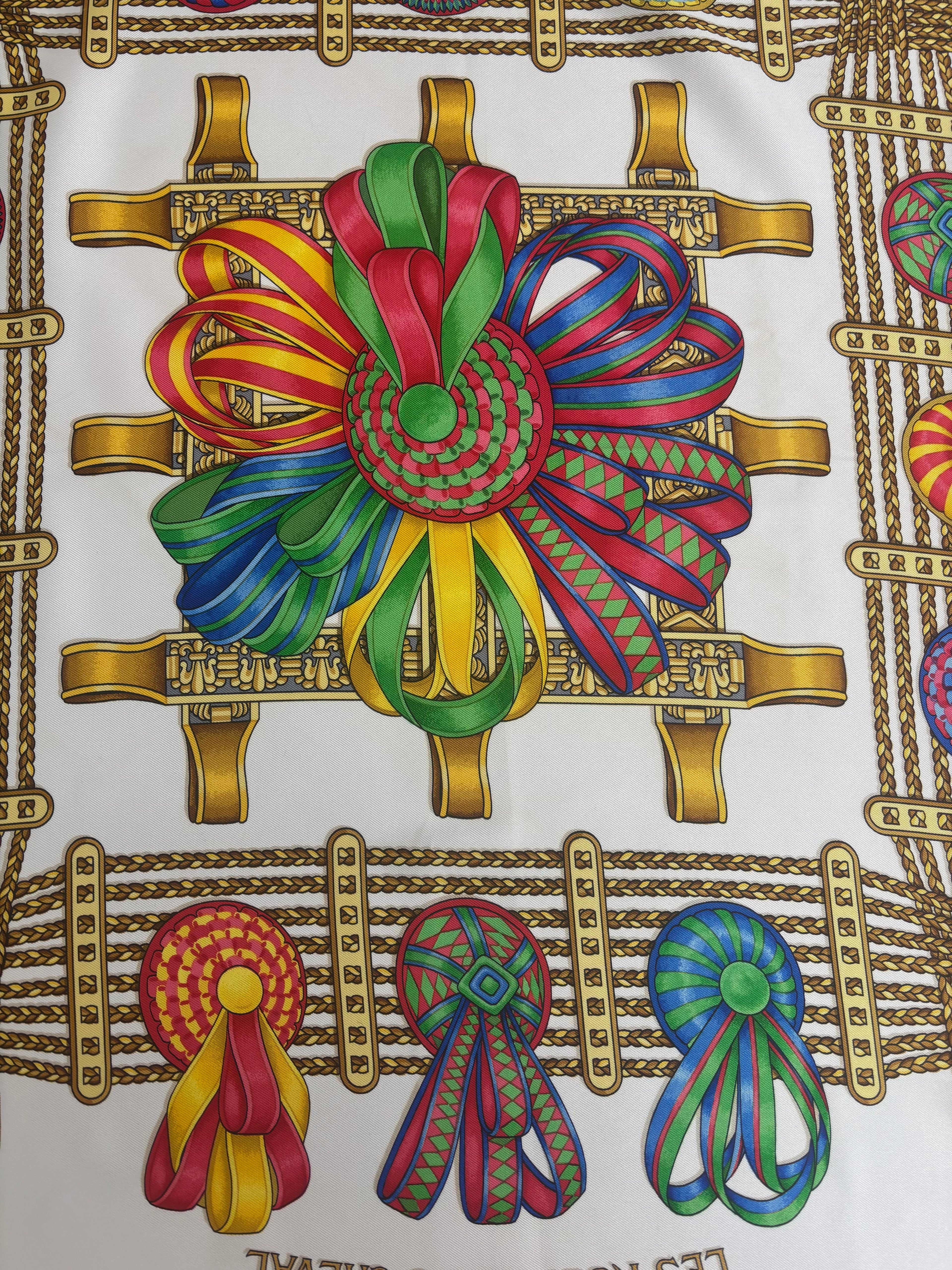 Hermès Vintage Silk Carré 90 Scarf Fuchsia Pink Multicolor Print