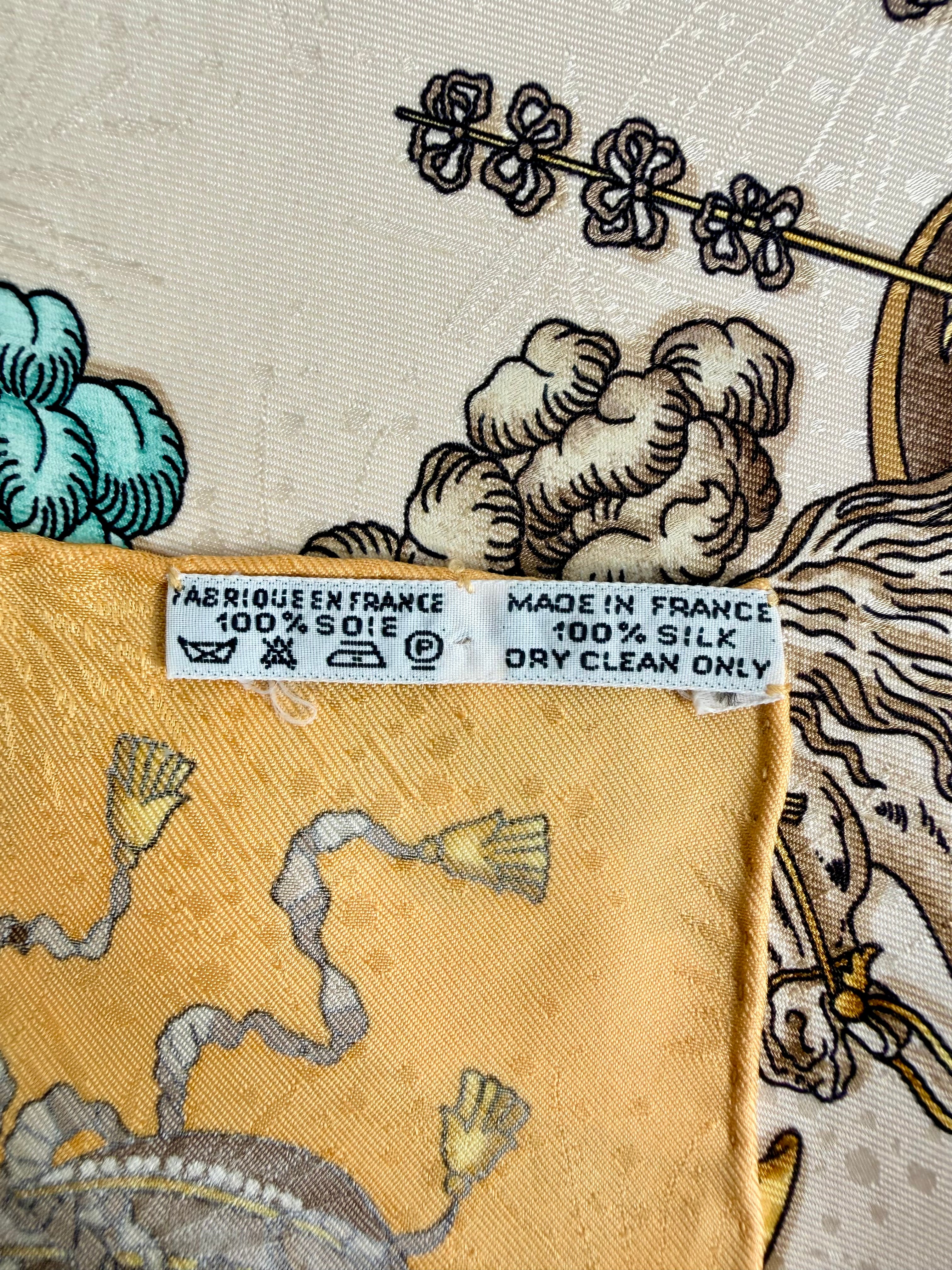 Hermès Les Fêtes du Roi Soleil Carré 90 Silk Scarf Yellow Ivory by Loïc Dubigeon
