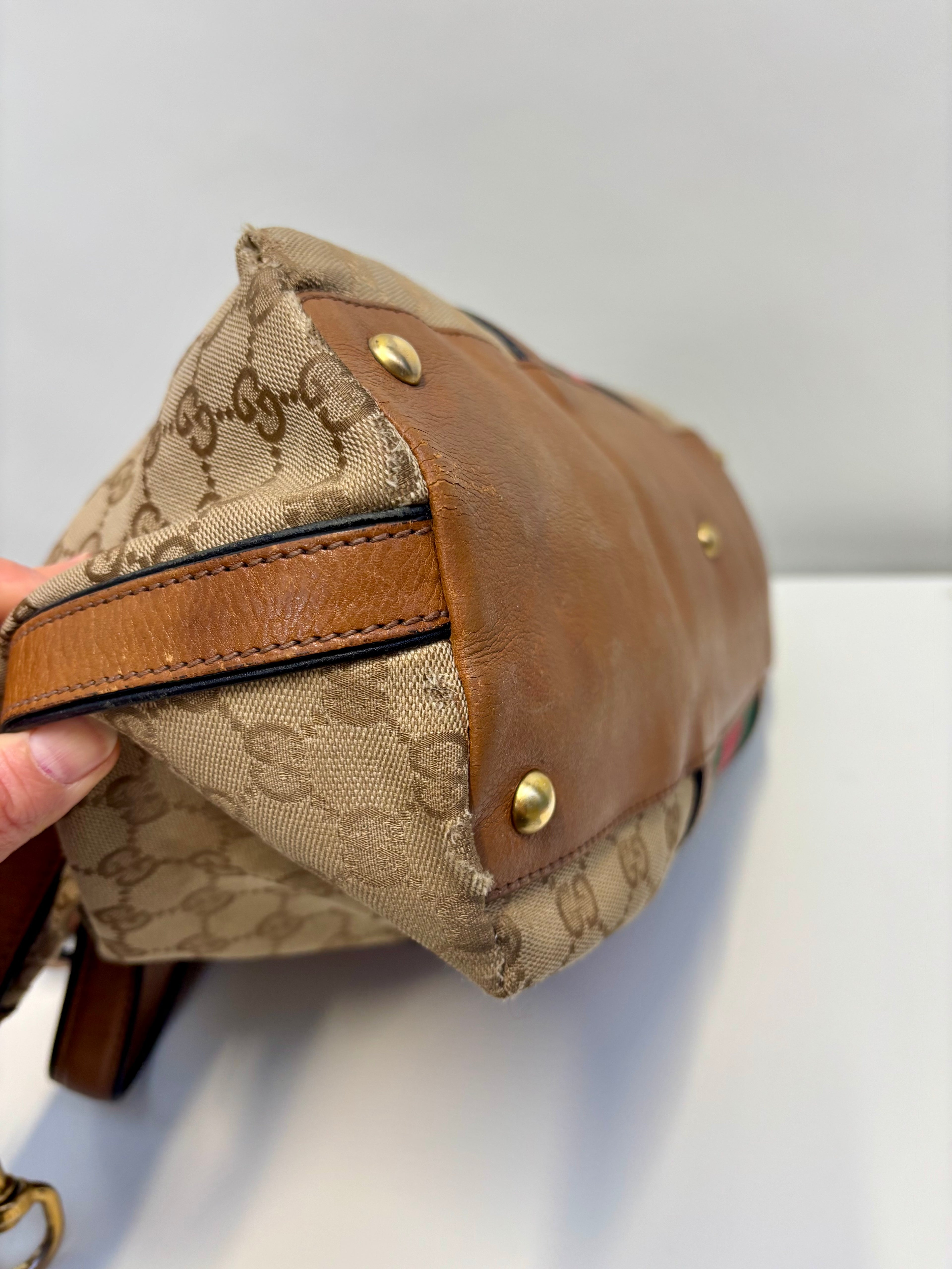 Gucci Sherry Line Handbag Brown Canvas