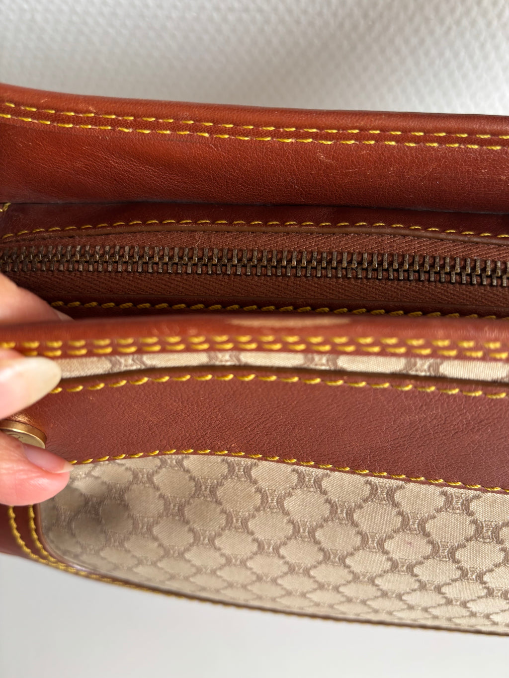 Celine Vintage 90s Brown Leather / Canvas Handbag