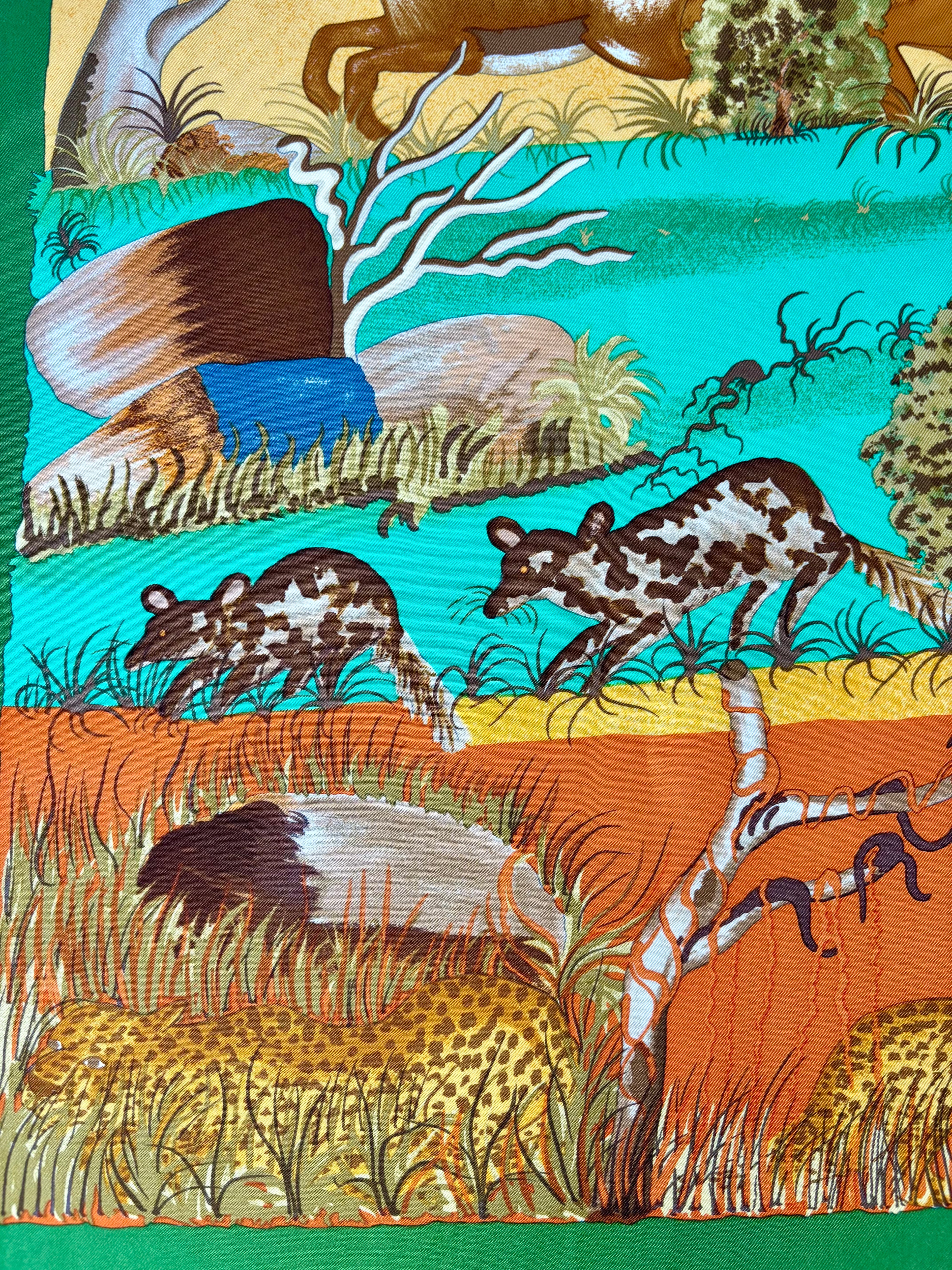 Hermès Vintage Silk Scarf 90×90 Wildlife Lion Design, Made in France