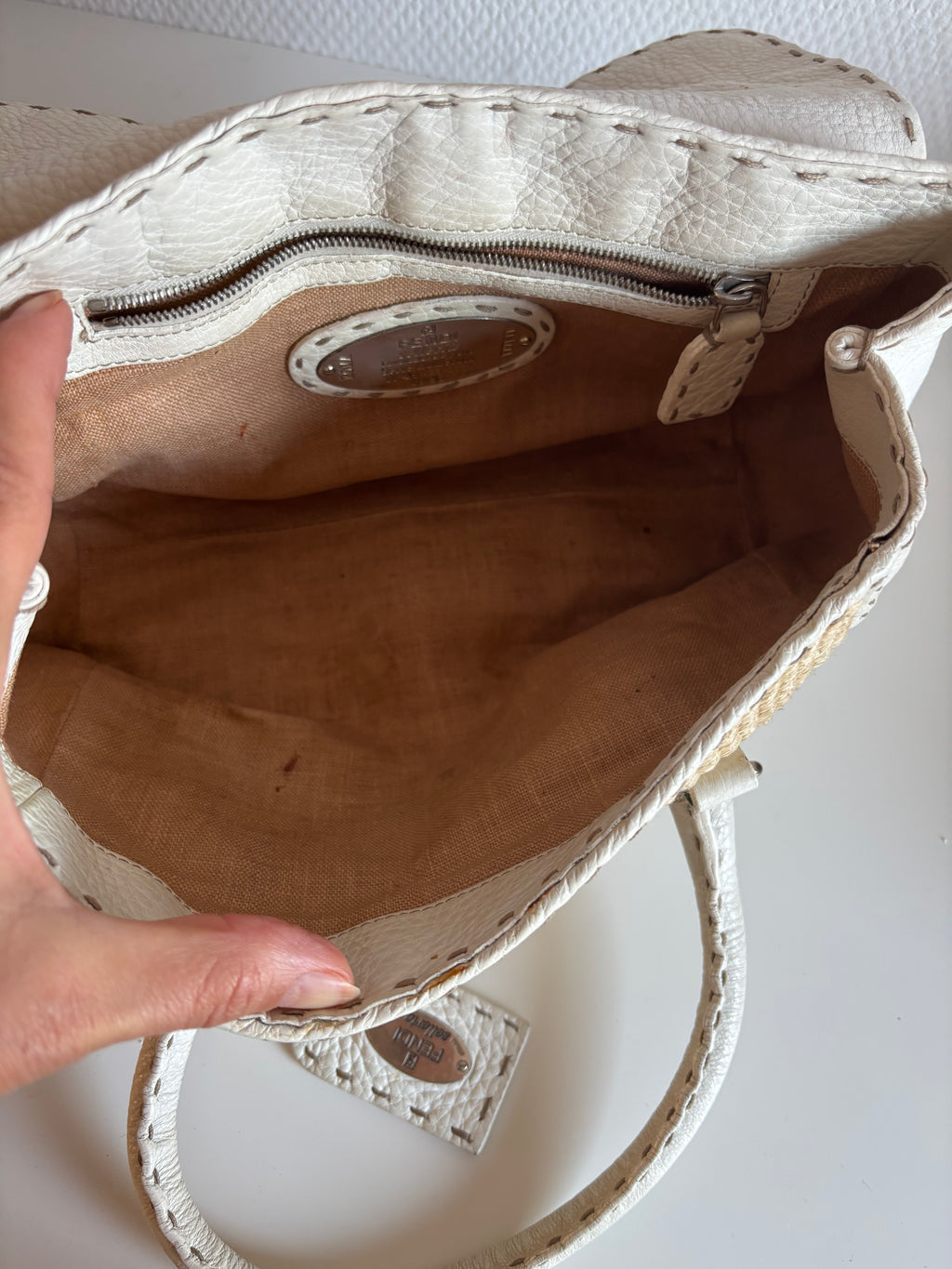 Fendi Selleria Raffia Vintage Beige   Handbag