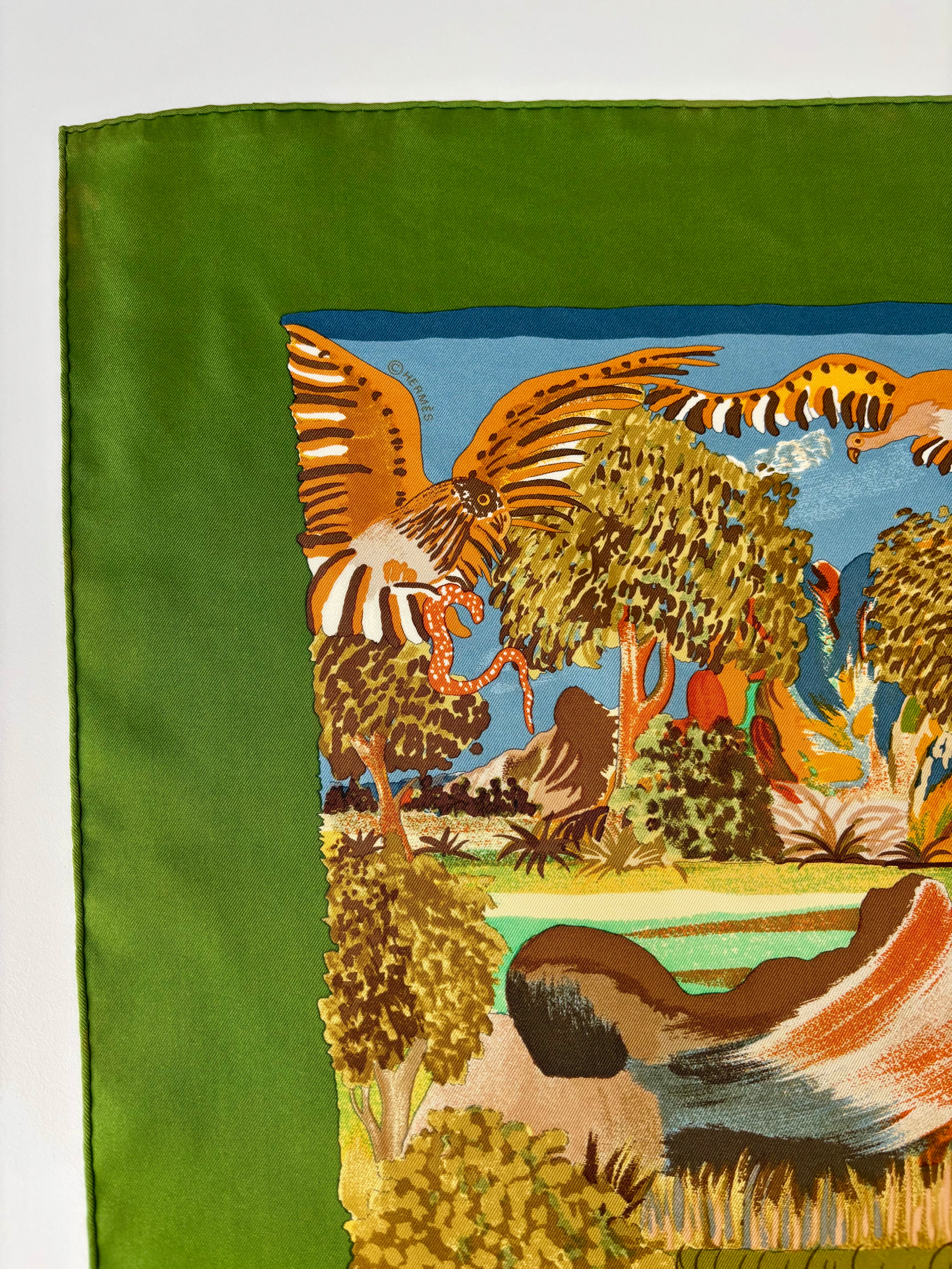 Hermès Vintage Silk Scarf 90×90 Wildlife Lion Design, Made in France