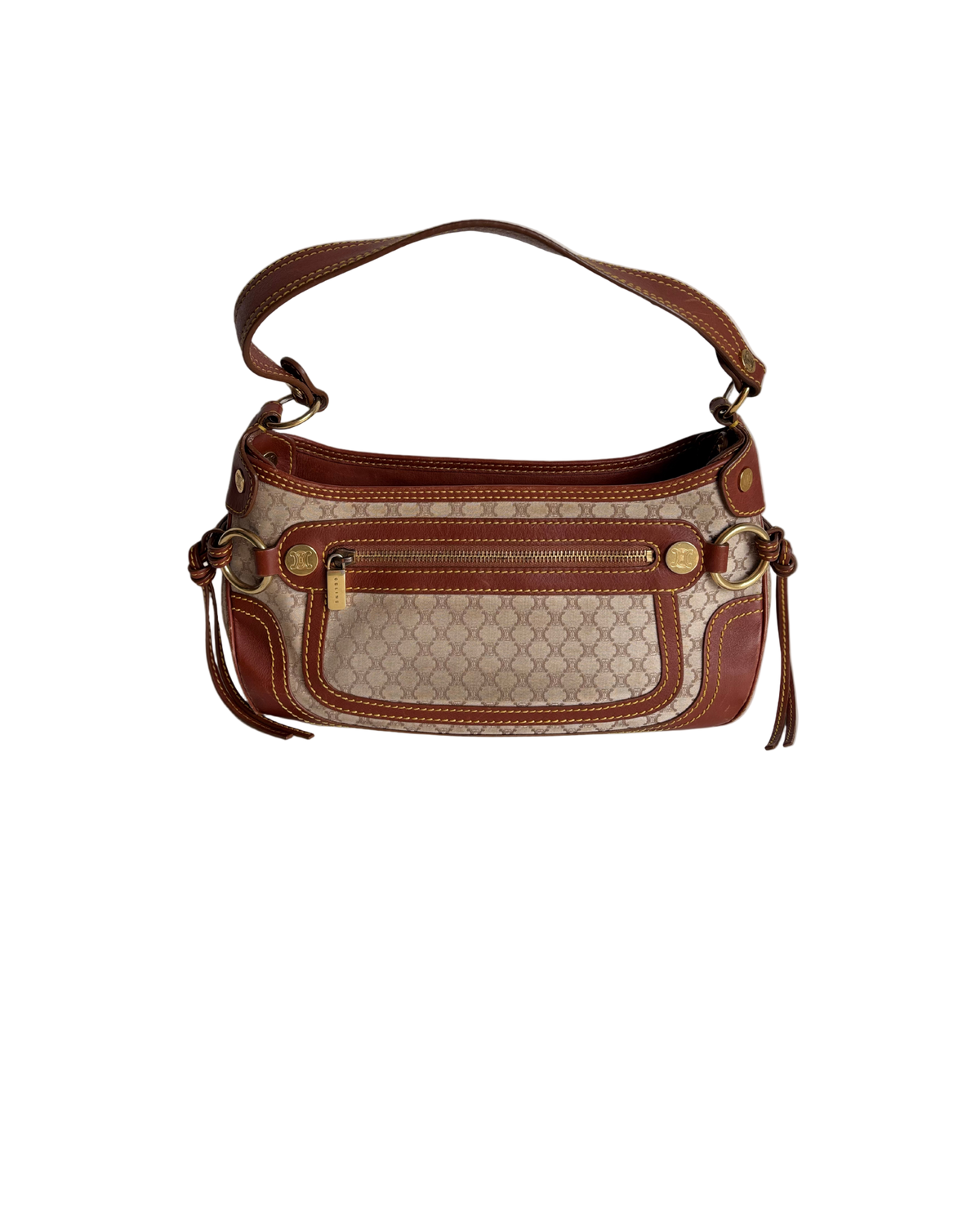 Celine Vintage 90s Brown Leather / Canvas Handbag