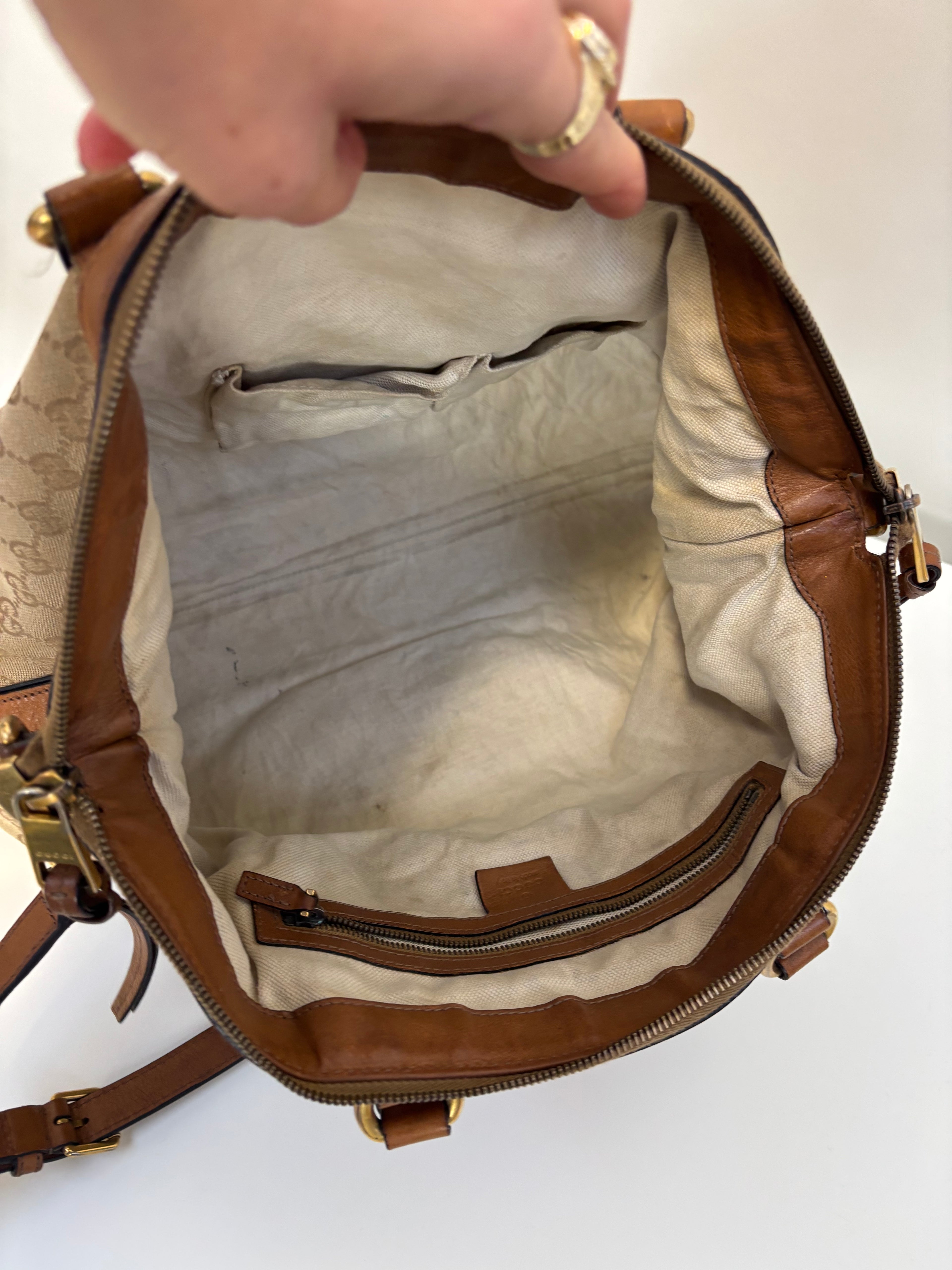 Gucci Sherry Line Handbag Brown Canvas