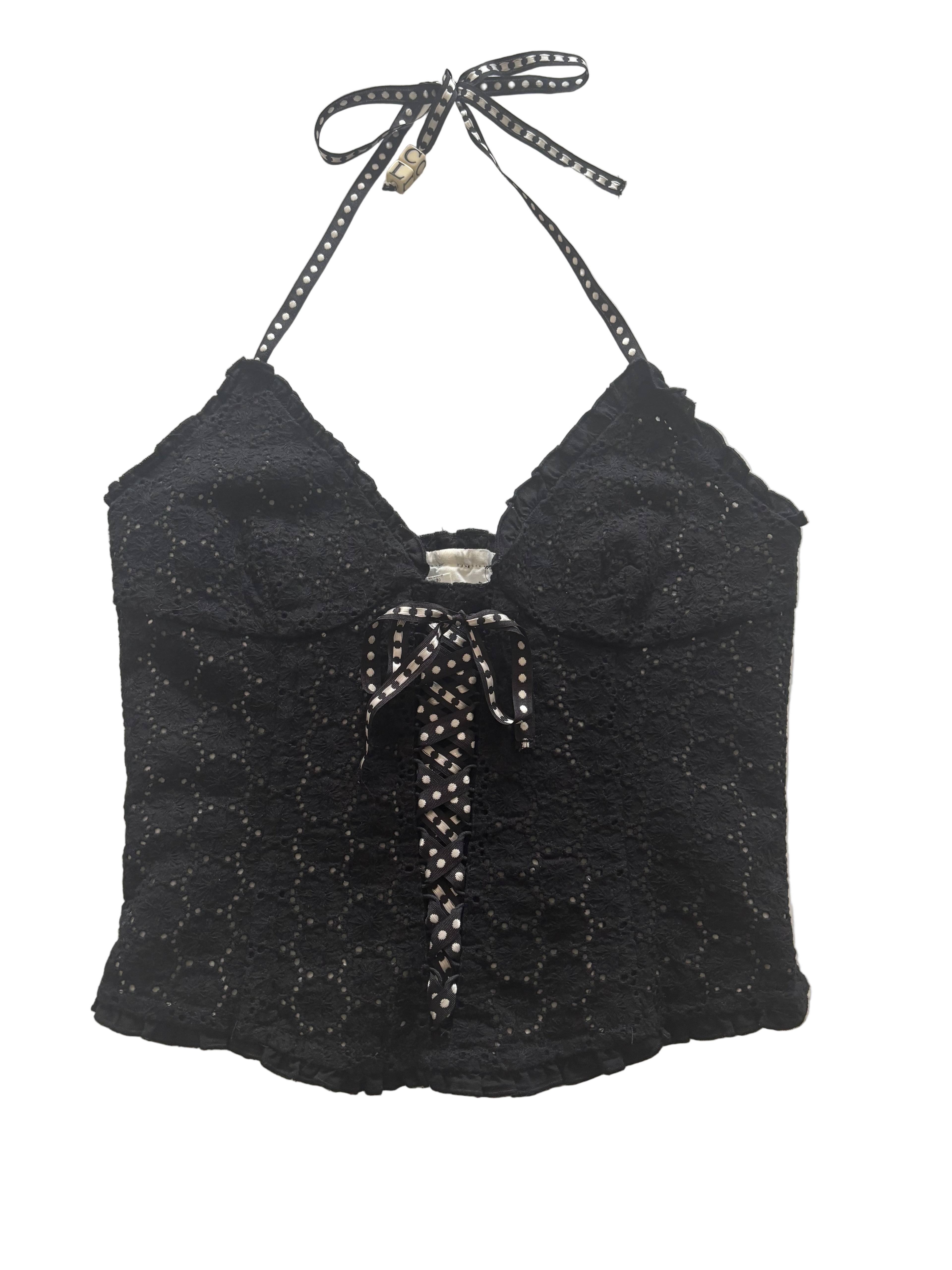 Christian Lacroix Vintage 90s Black Corset Top - Size FR 36/ EU 34