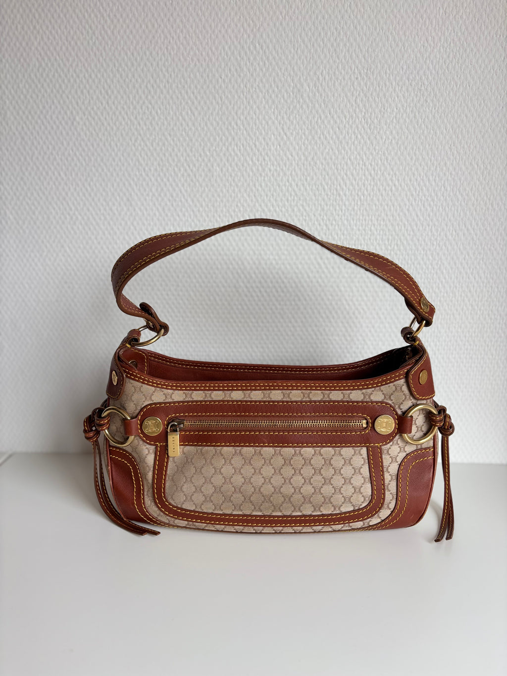 Céline Macadam Baguette Shoulder Bag Brown Canvas Leather Vintage 90s