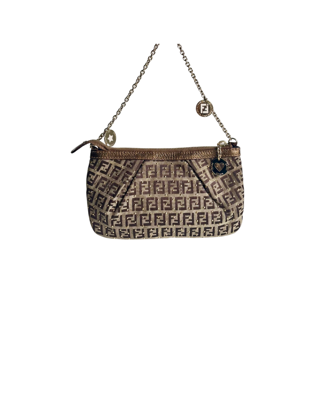 Fendi Bronze Brown Studded Chain Handbag- Golden Details