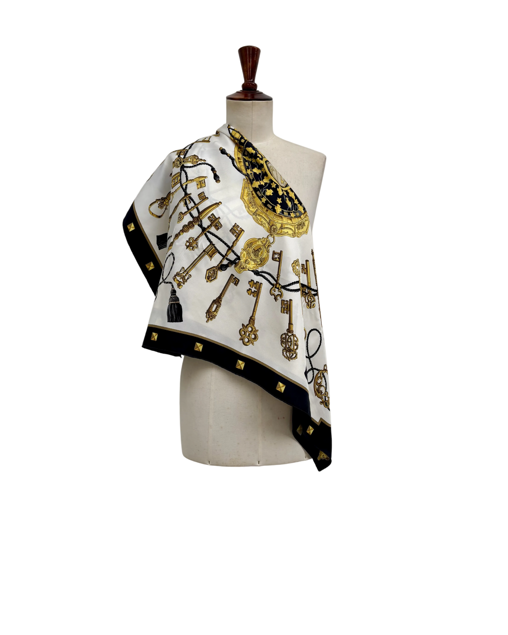 Hermès Les Clés Silk Scarf 90x90 Black Gold Vintage Carré Designer Luxury Key Motif