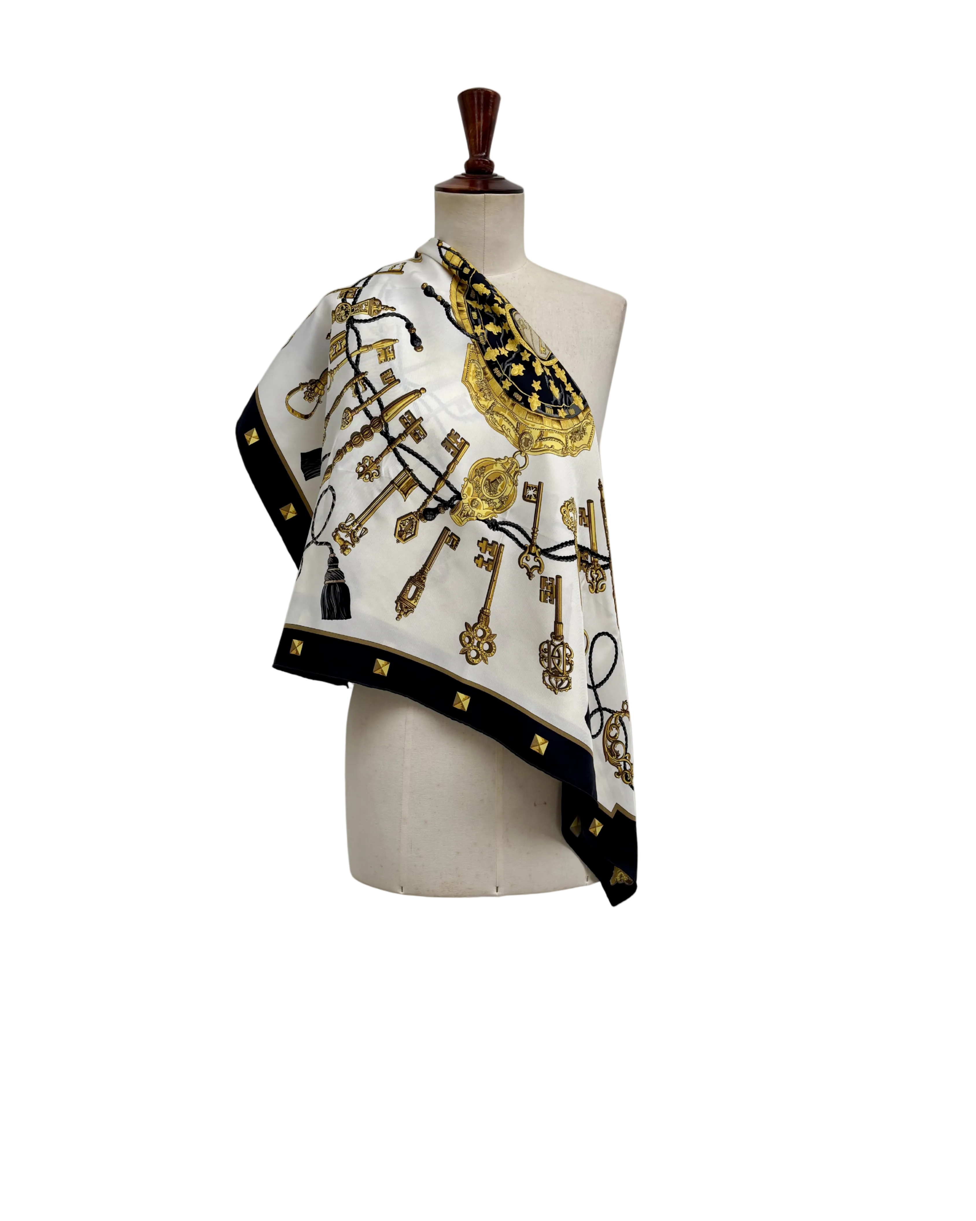 Hermès Les Clés Silk Scarf 90x90 Black Gold Vintage Carré Designer Luxury Key Motif