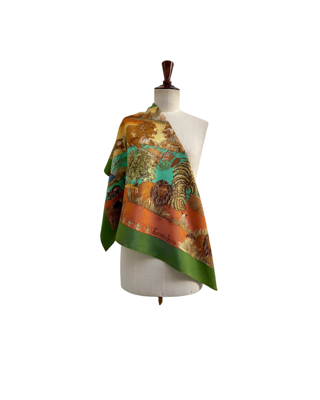 Hermès Vintage Silk Scarf 90×90 Wildlife Lion Design, Made in France