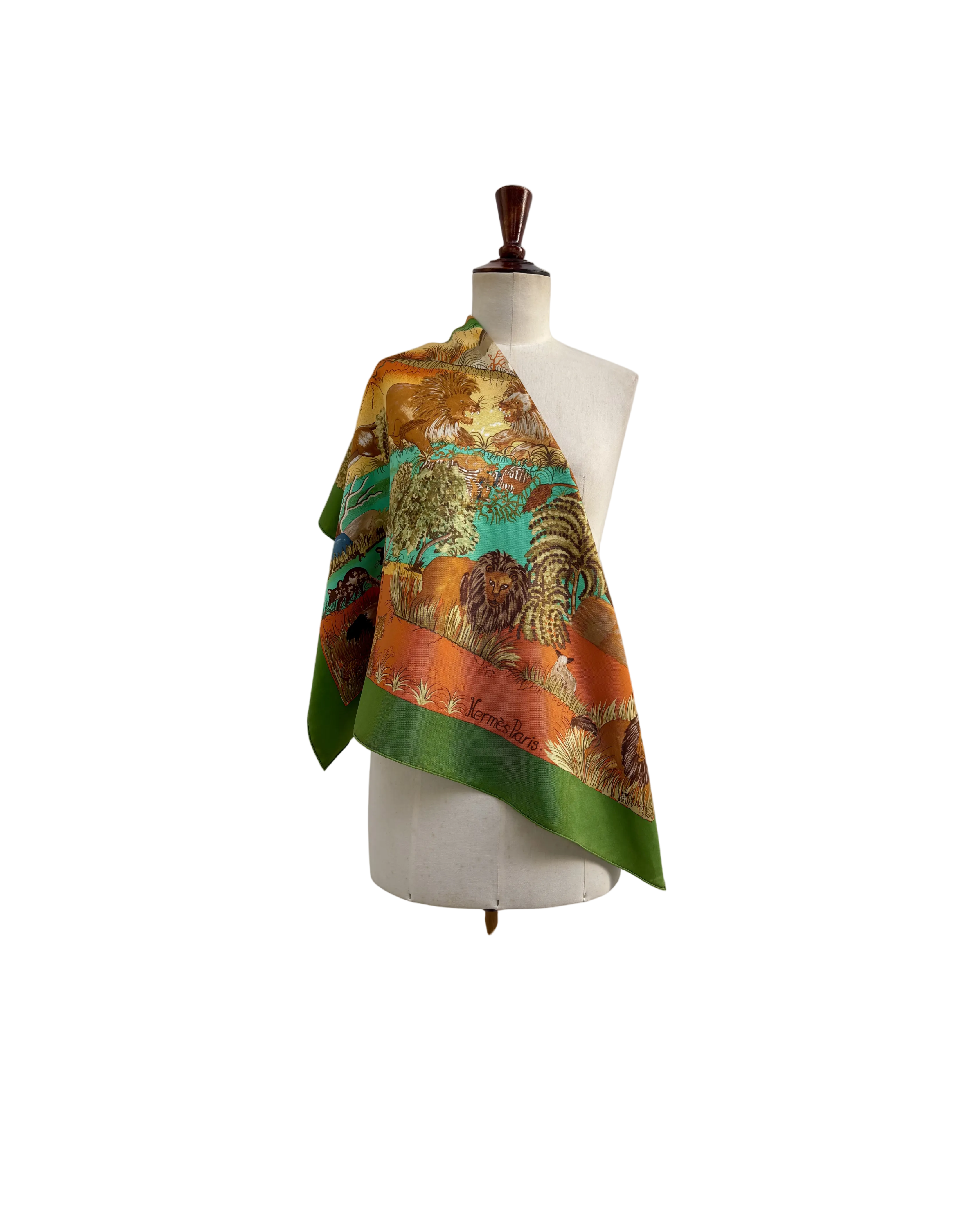 Hermès Vintage Silk Scarf 90×90 Wildlife Lion Design, Made in France