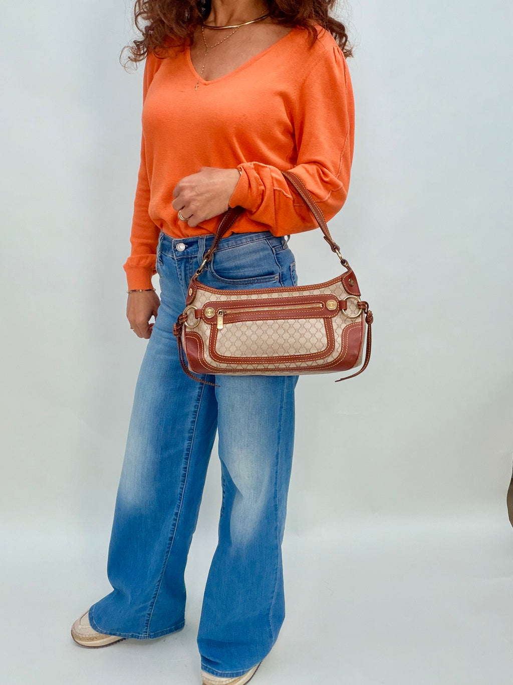 Céline Macadam Baguette Shoulder Bag Brown Canvas Leather Vintage 90s