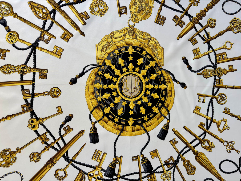 Hermès Les Clés Silk Scarf 90x90 Black Gold Vintage Carré Designer Luxury Key Motif