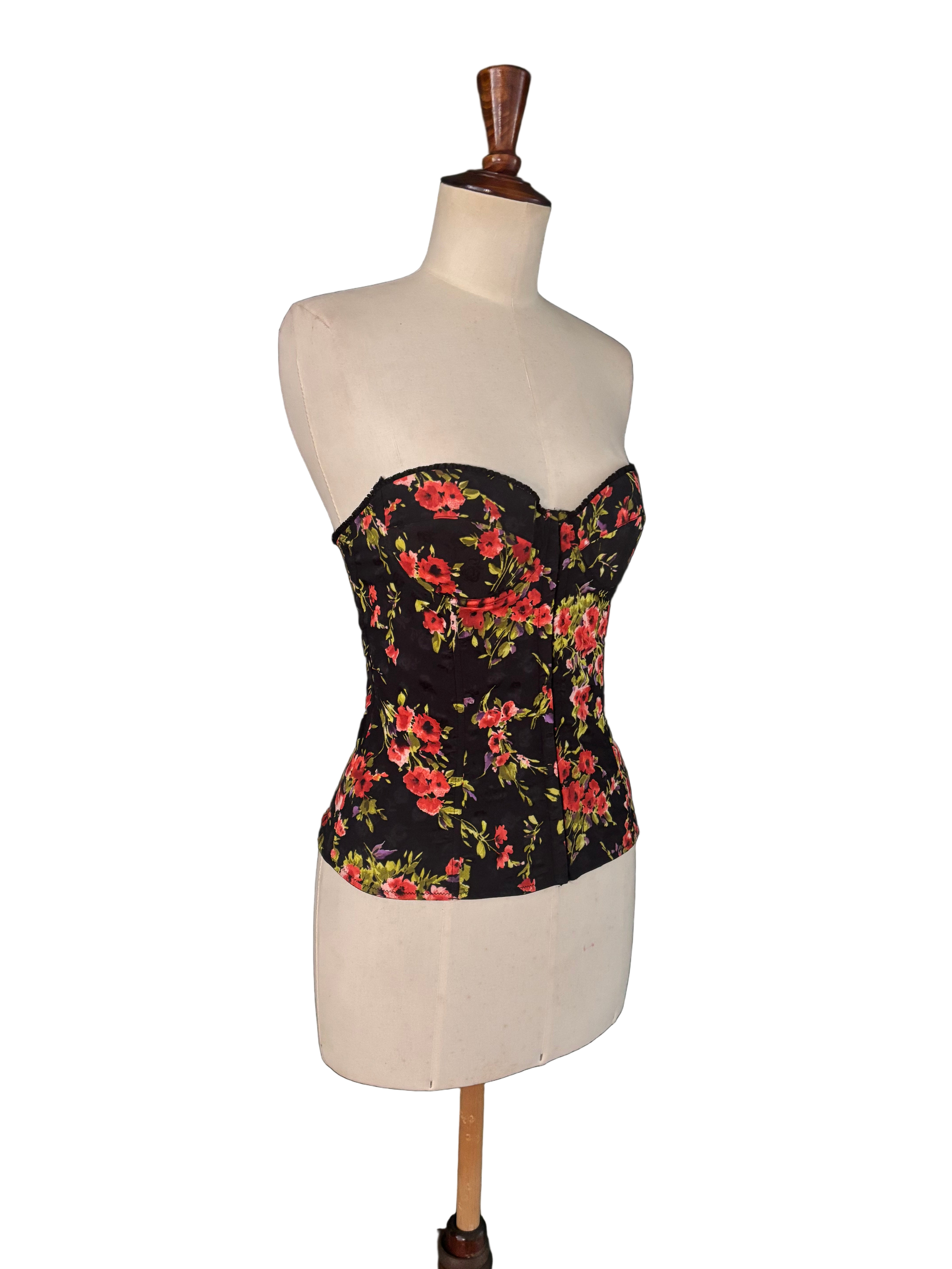 Dolce & Gabbana Vintage 90s Black Floral Strapless Corset- Size IT 3/ EU M