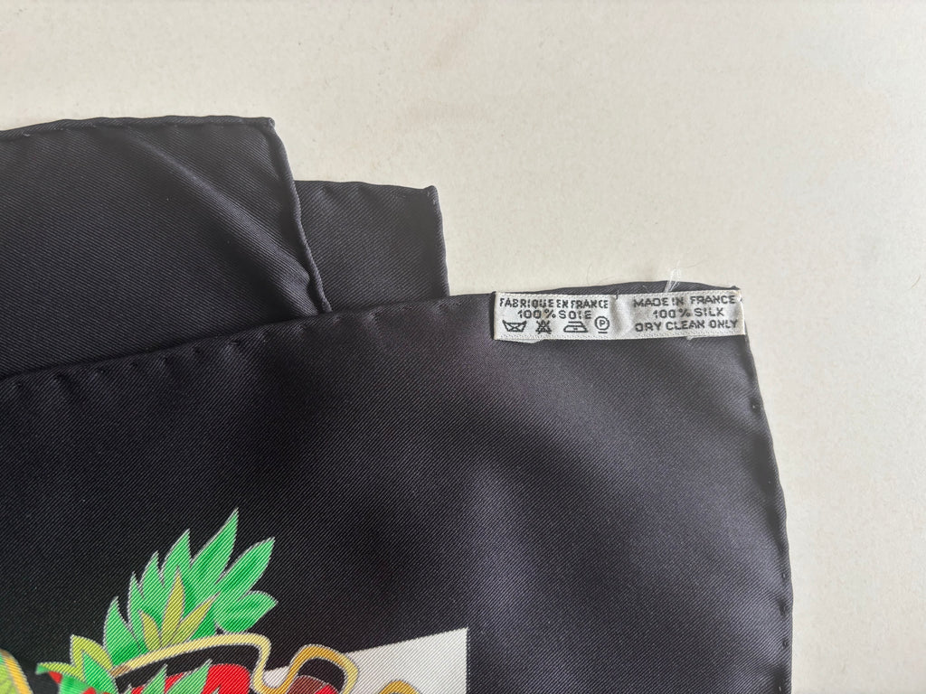 Hermès Vintage Silk Carré 90 Scarf Black Multicolor Print