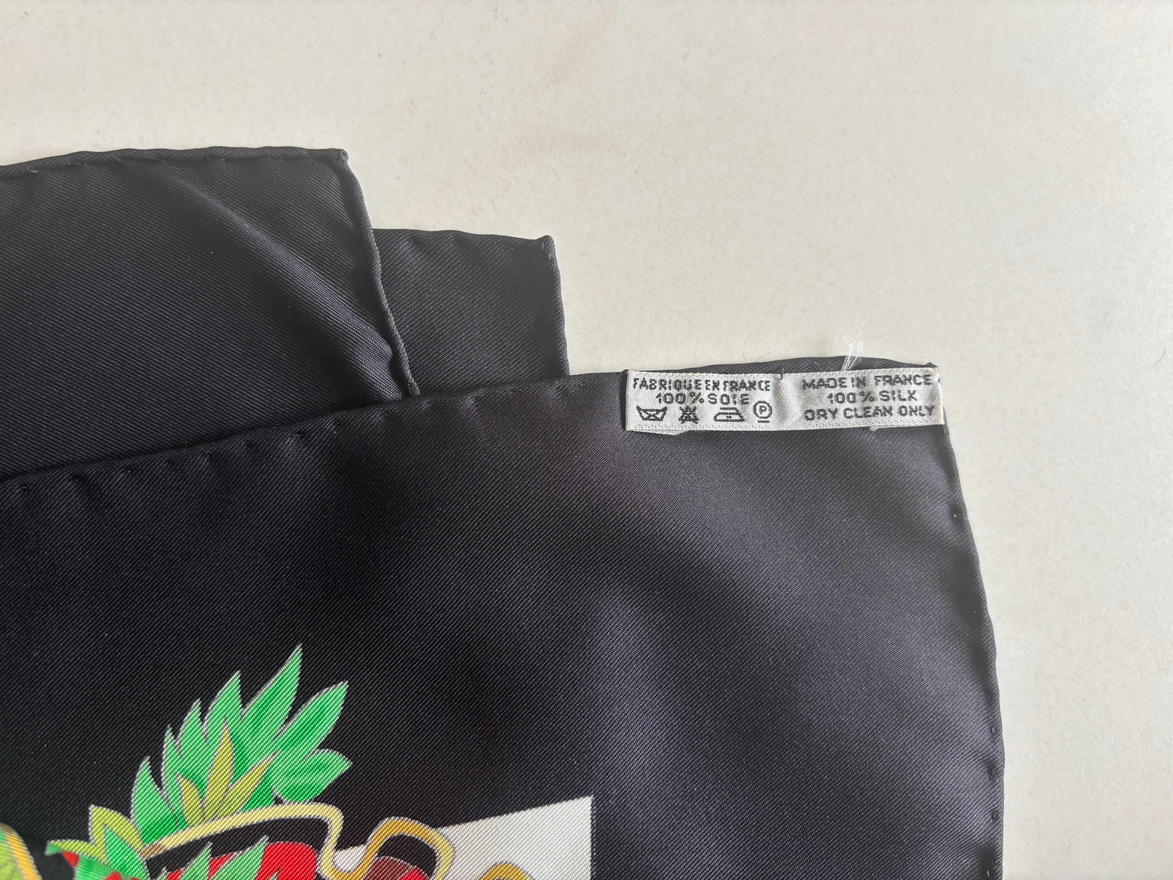 Hermès Vintage Silk Carré 90 Scarf Black Multicolor Print