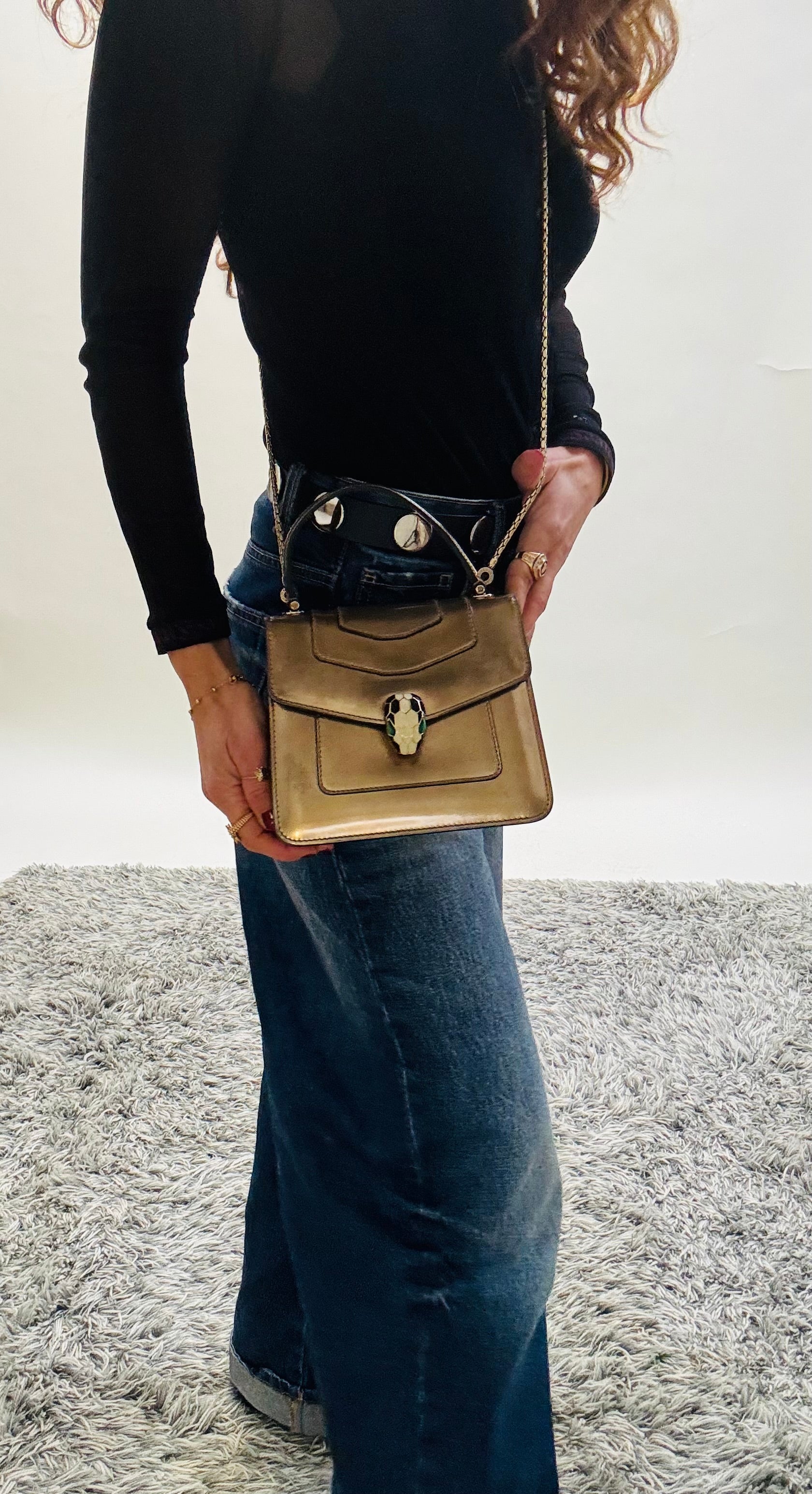 Bvlgari Serpenti Handbag Gold Leather