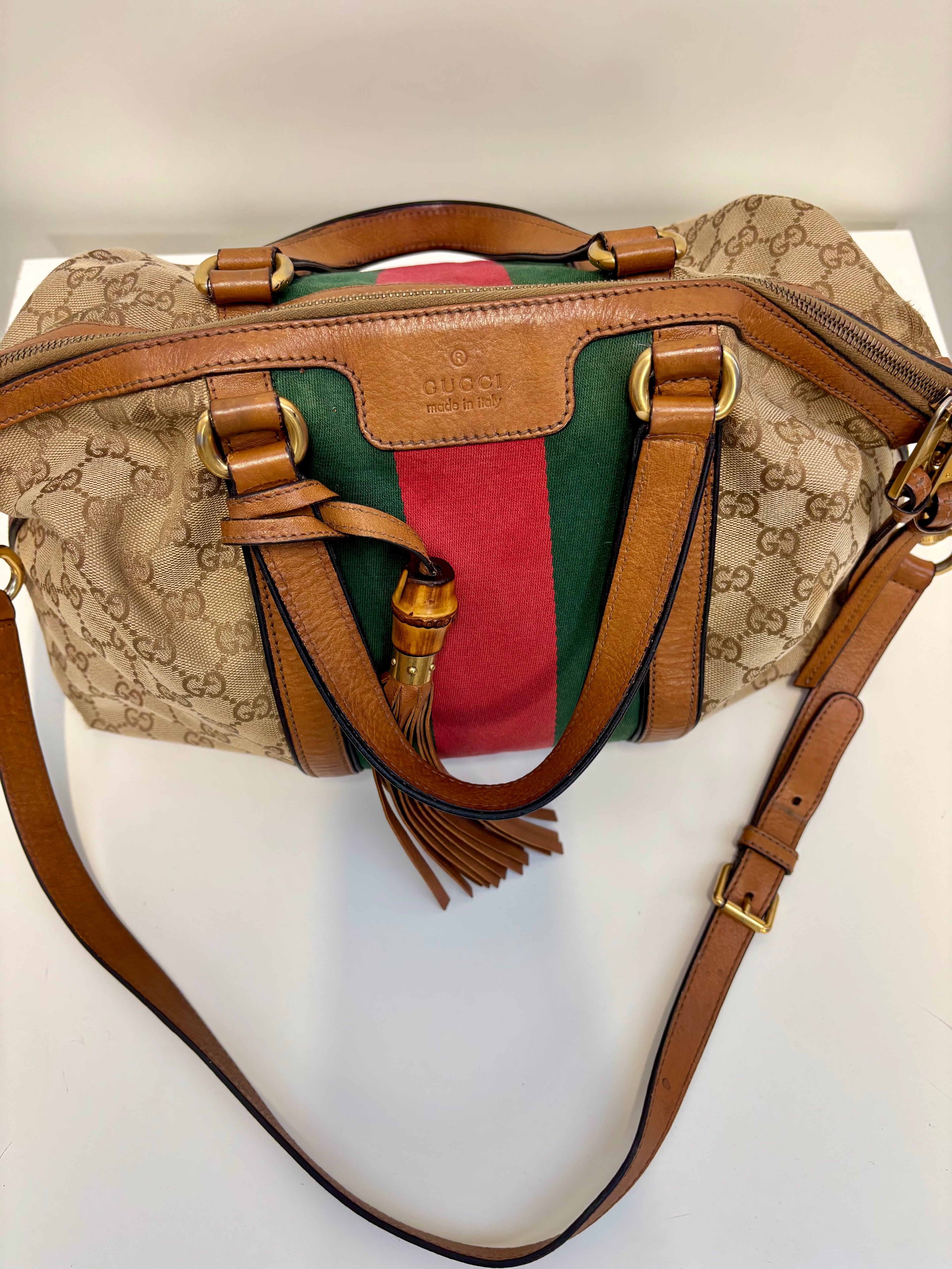Gucci Sherry Line Handbag Brown Canvas