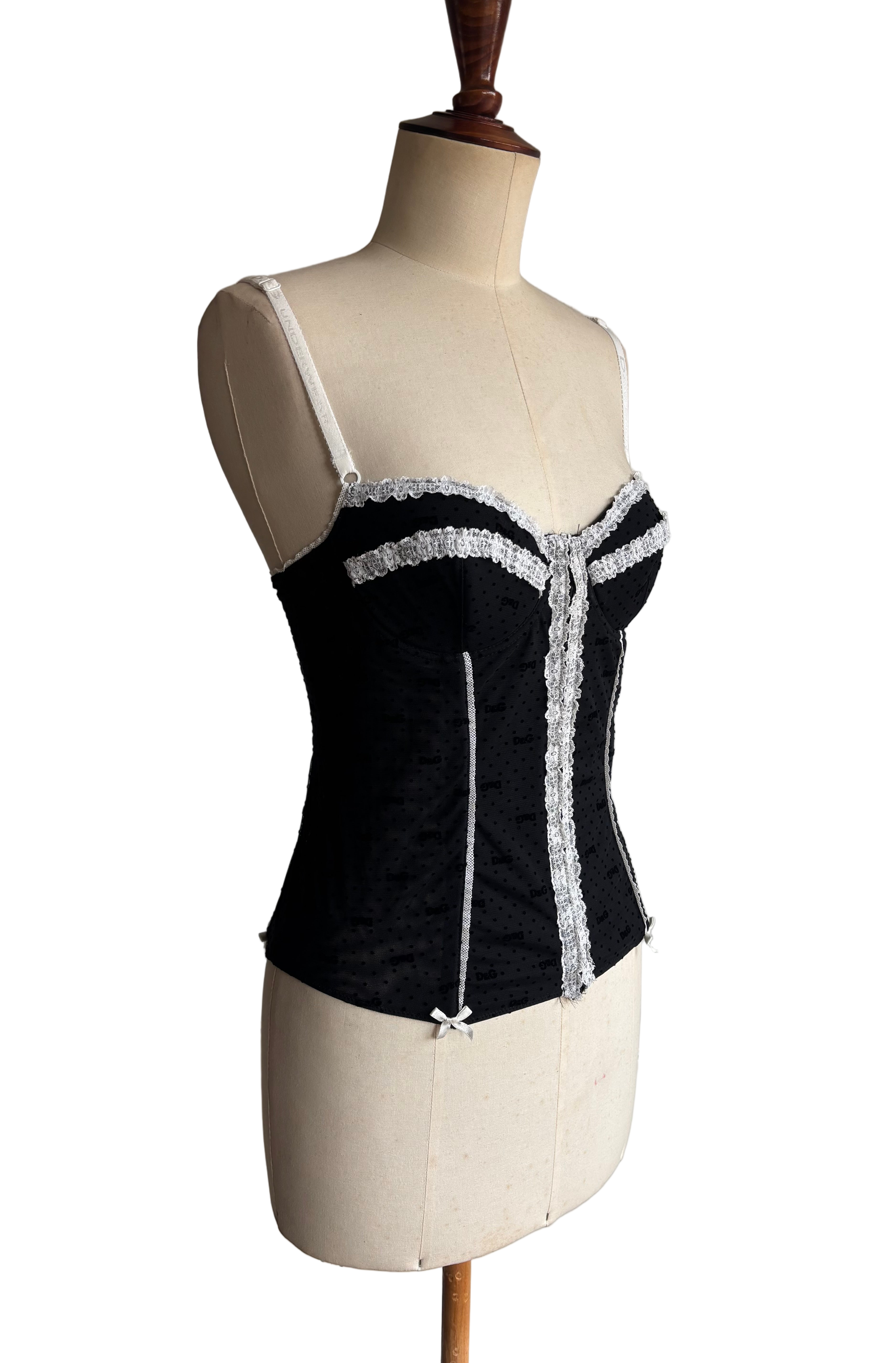 Dolce & Gabbana Black & White Stretch Corset Top – Size FR 42 / EU L
