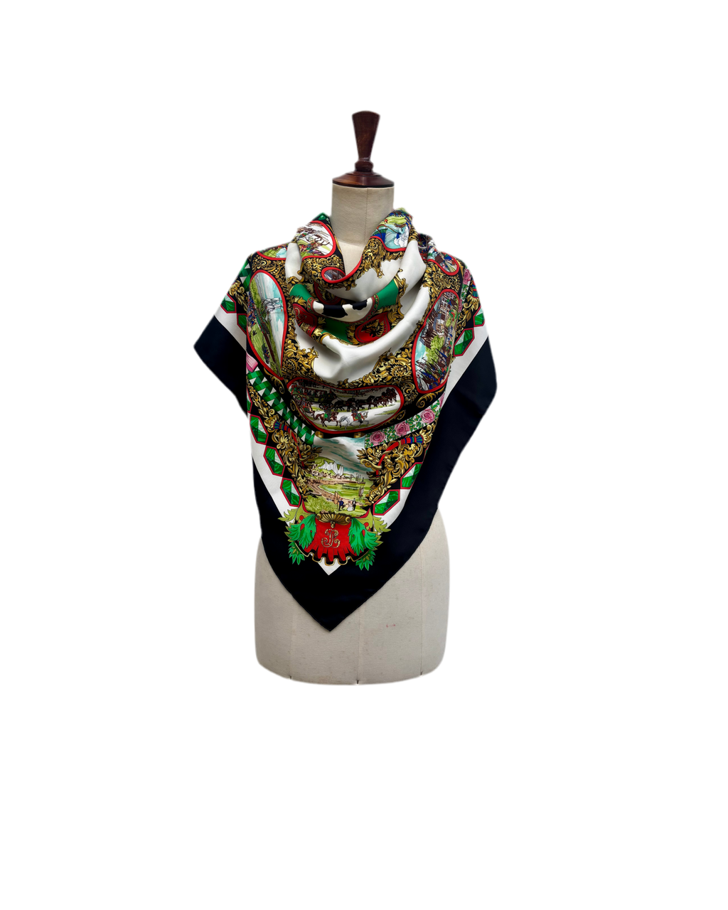 Hermès Vintage Silk Carré 90 Scarf Black Multicolor Print