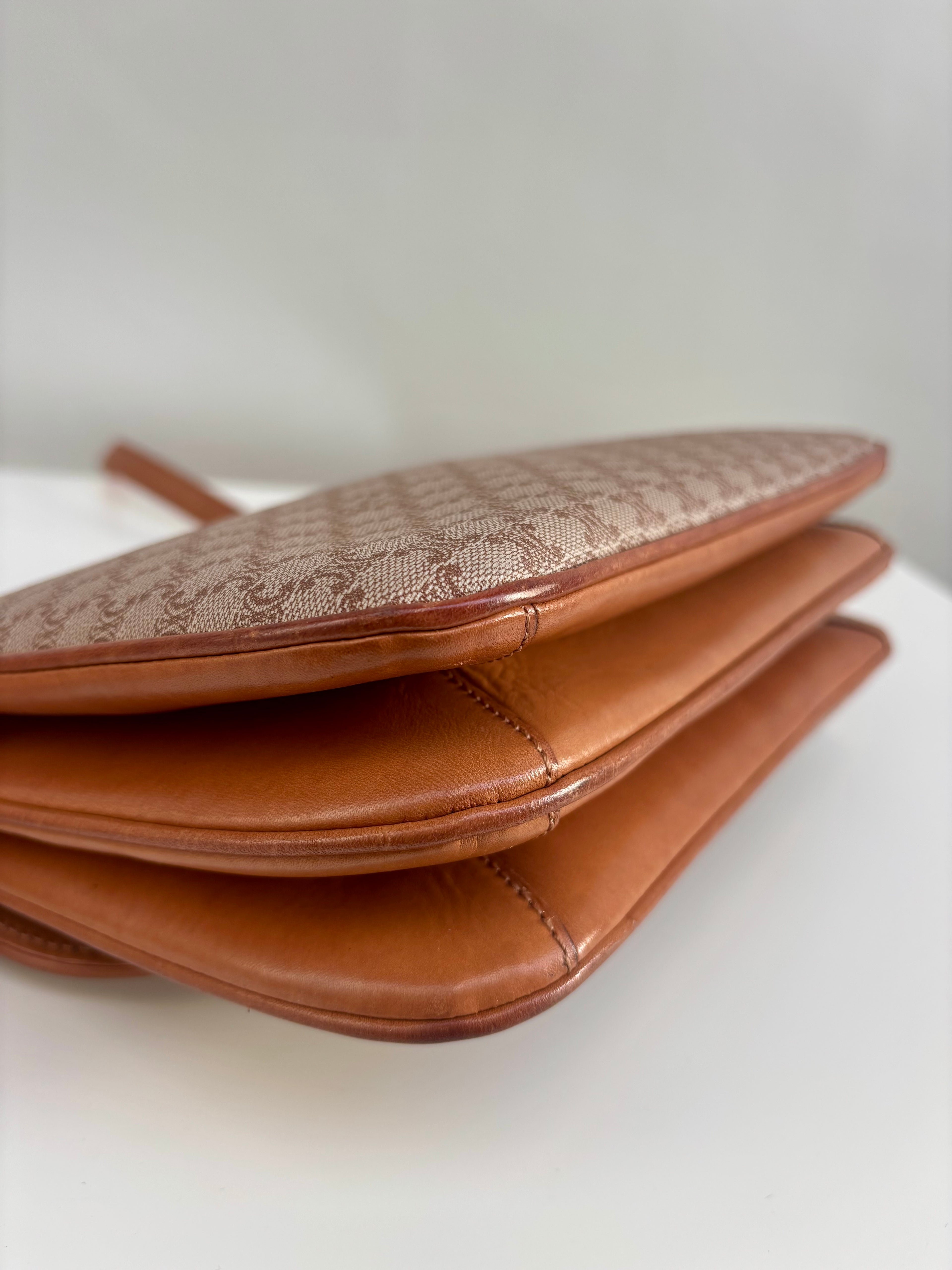 Celine Vintage 90s Macadam Crossbody Bag Beige Brown Canvas