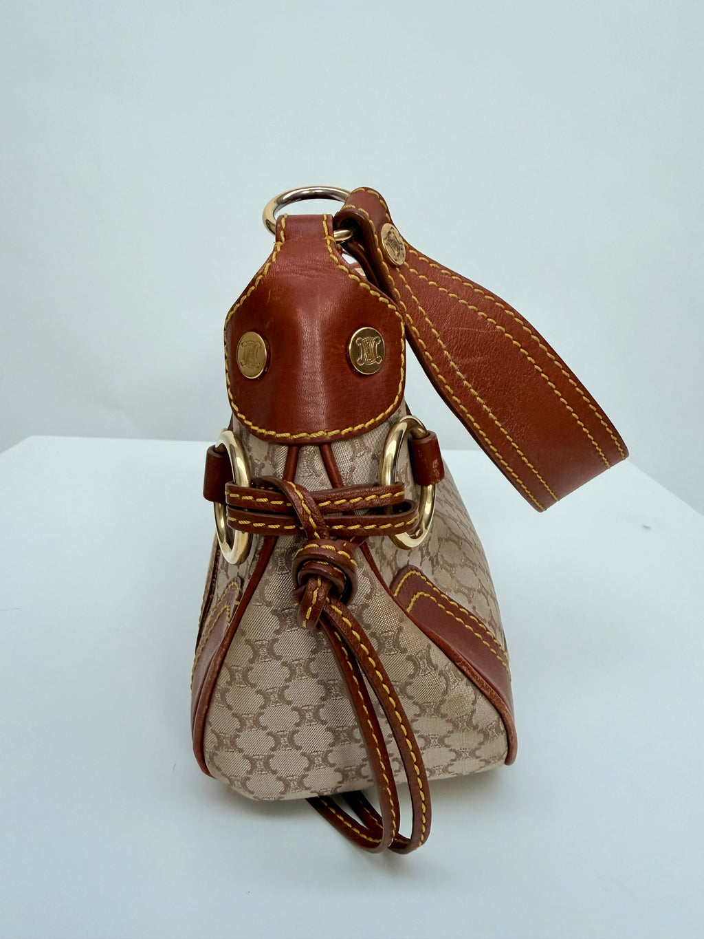 Céline Macadam Baguette Shoulder Bag Brown Canvas Leather Vintage 90s