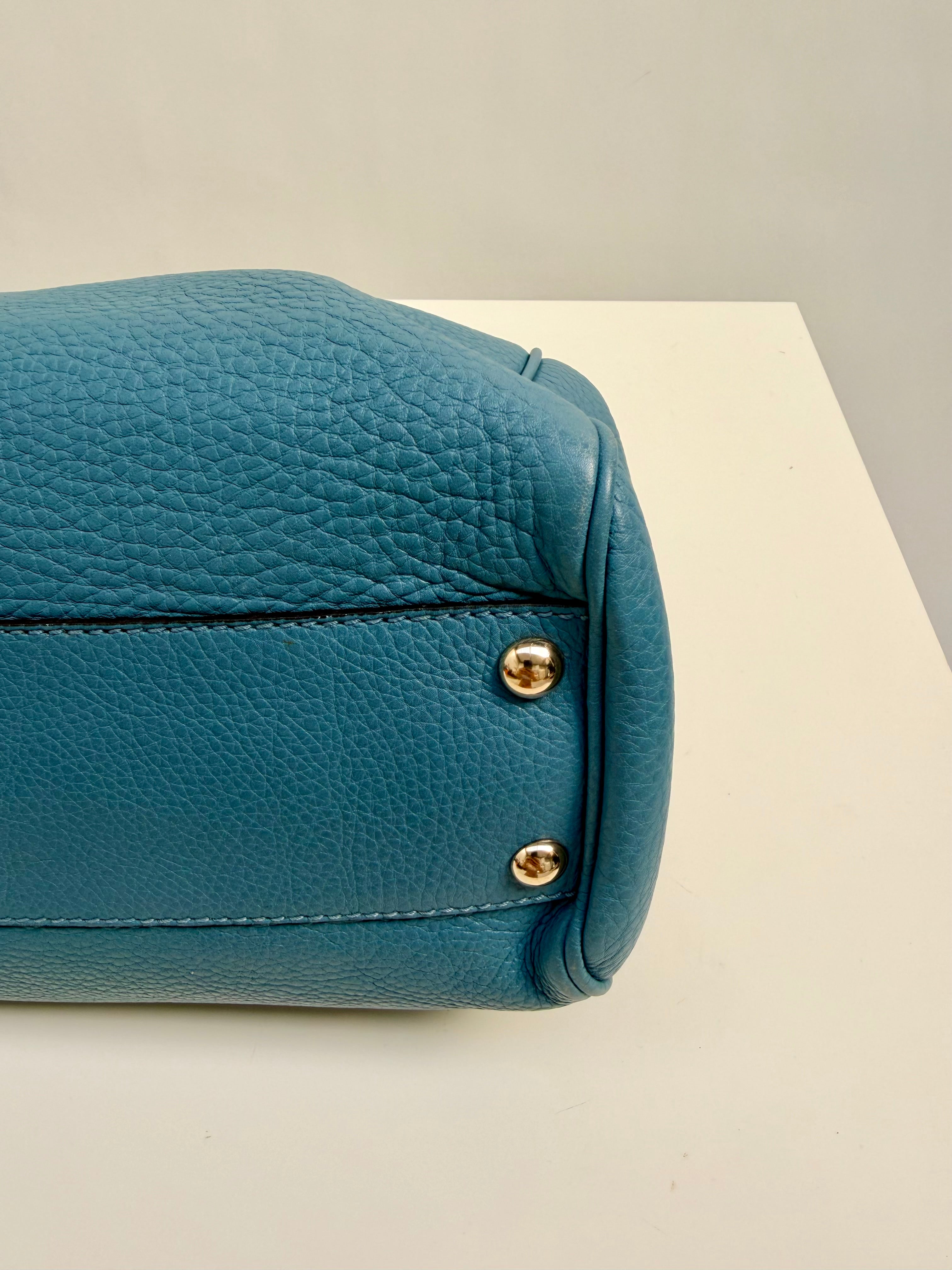 Gucci Bamboo Leather Top Handle Bag Blue Vintage Bamboo Crossbody