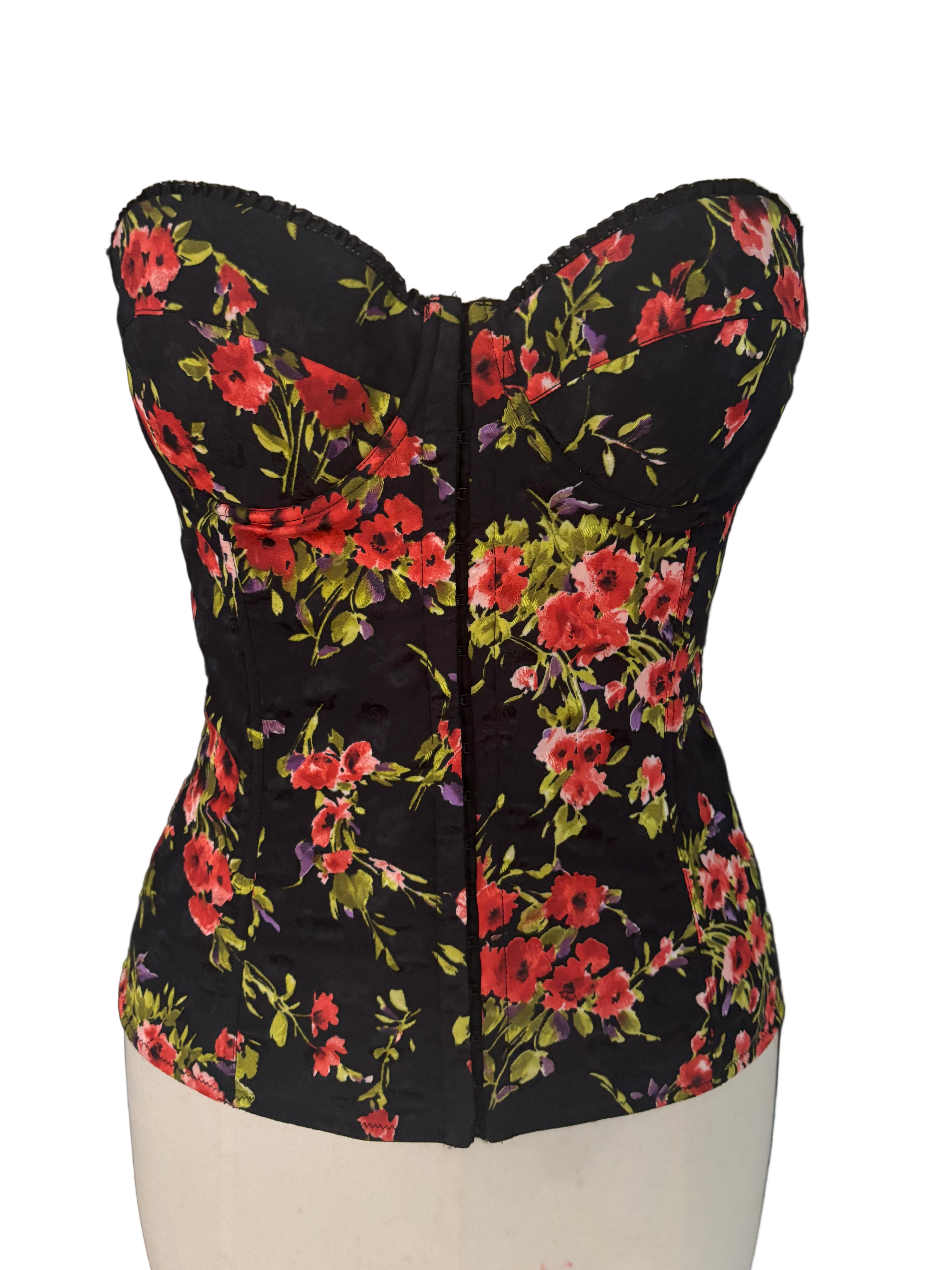 Dolce & Gabbana Vintage 90s Black Floral Strapless Corset- Size IT 3/ EU M