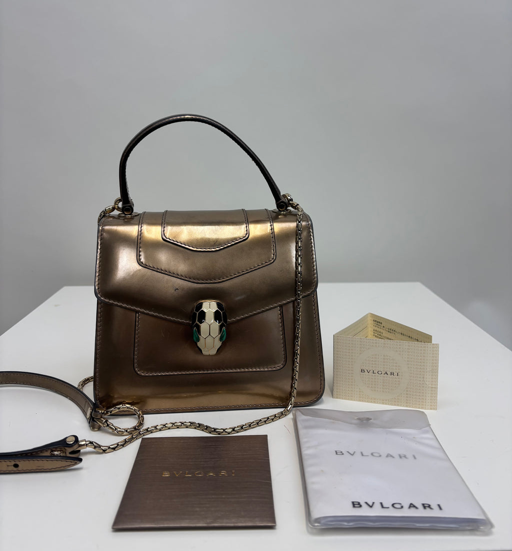 Bvlgari Serpenti Handbag Gold Leather