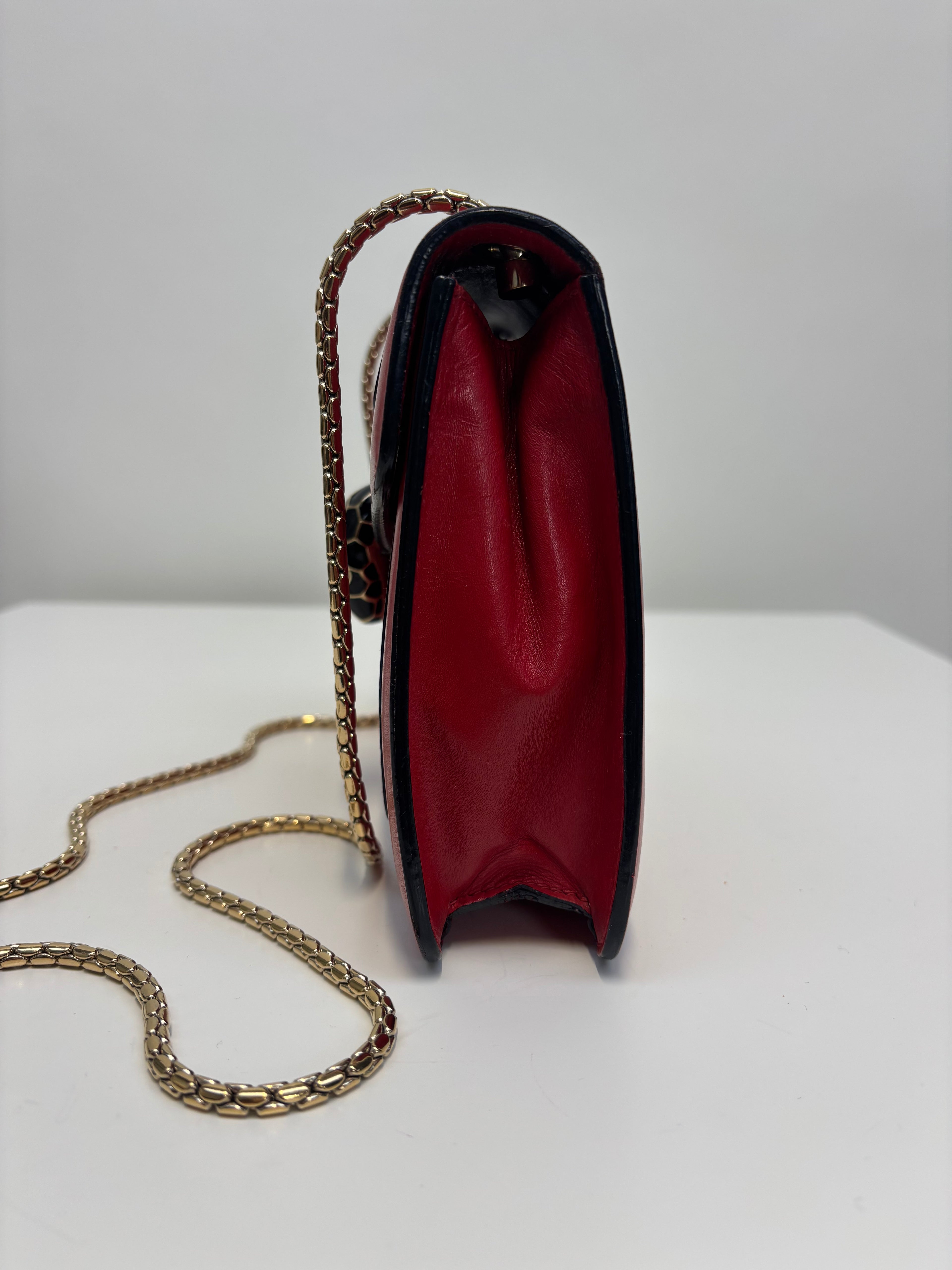 Bvlgari Serpenti Shoulder Bag Red Leather with Gold Strap